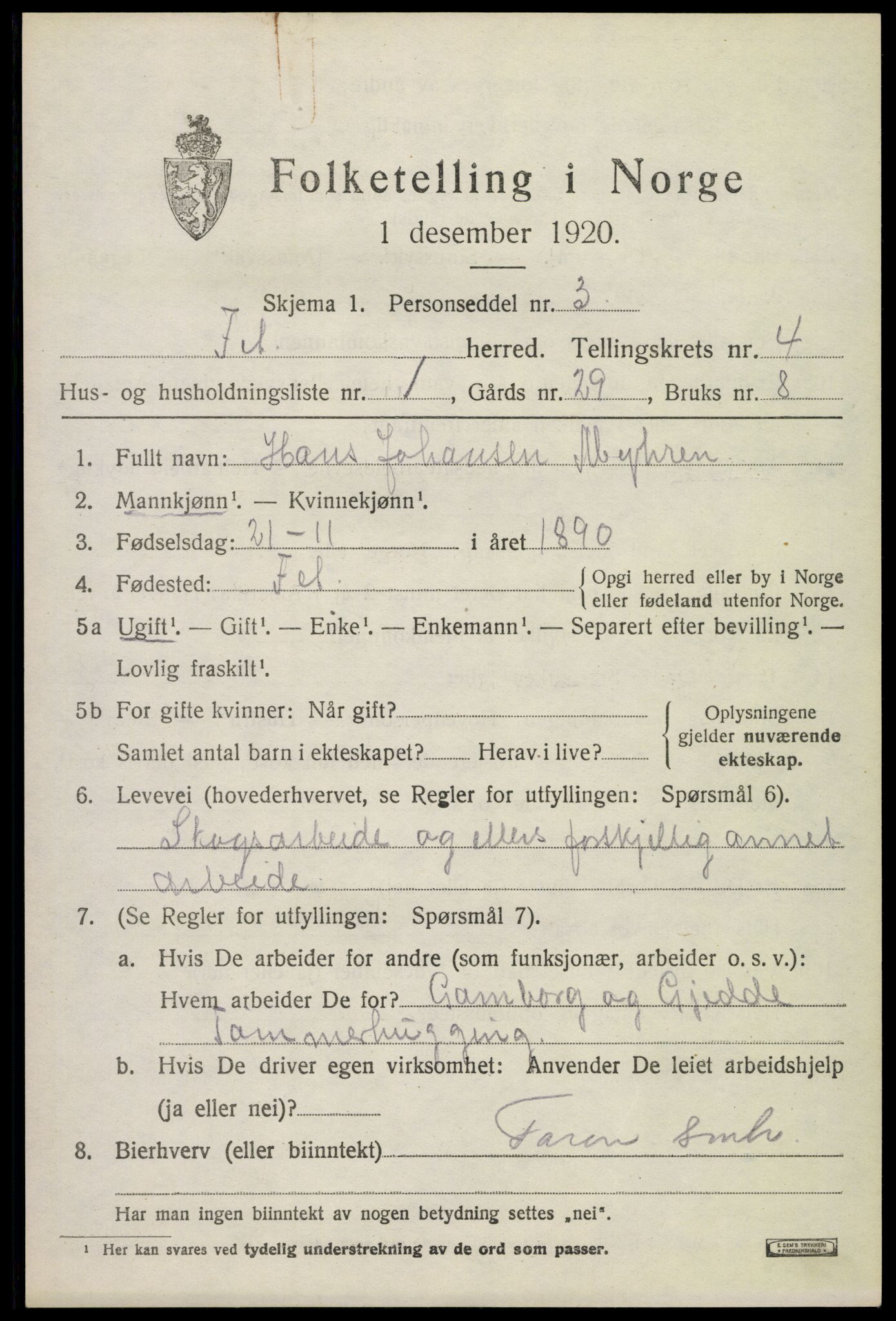 SAO, 1920 census for Fet, 1920, p. 4884