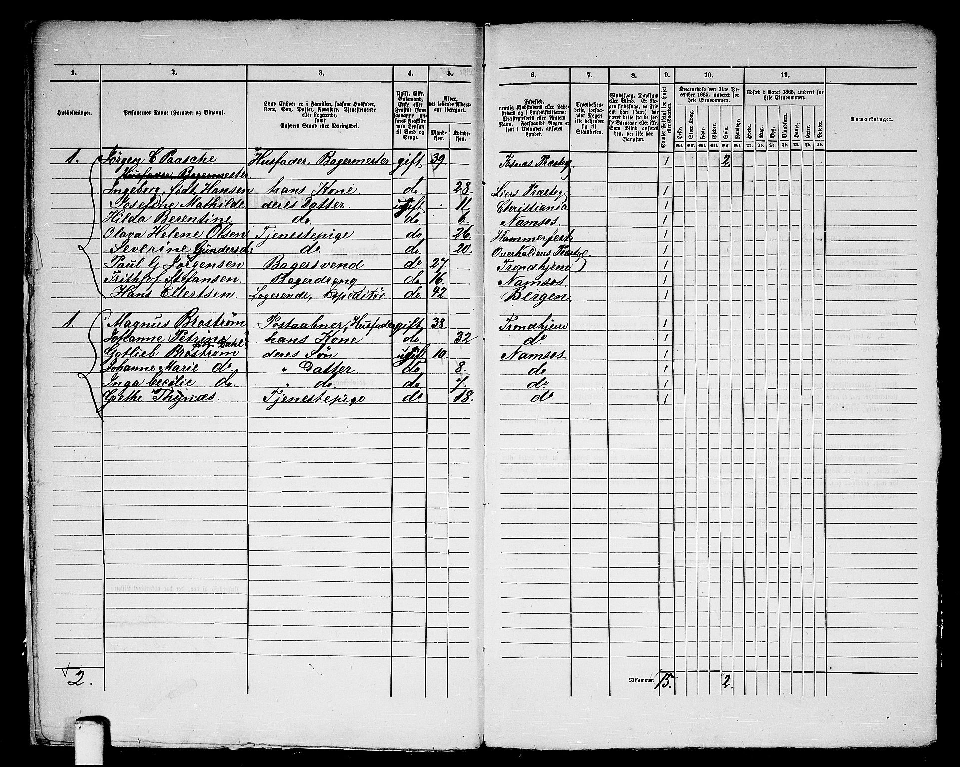 RA, 1865 census for Namsos/Namsos, 1865, p. 15