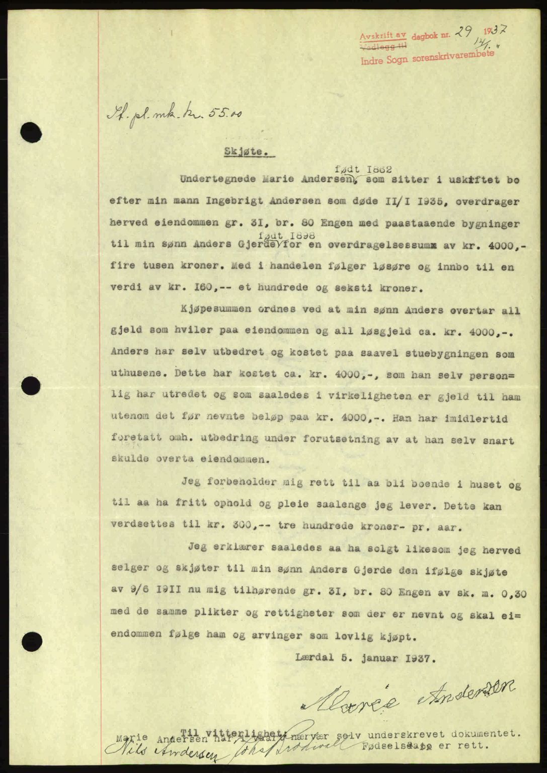 Indre Sogn tingrett, SAB/A-3301/1/G/Gb/Gba/L0030: Mortgage book no. 30, 1935-1937, Deed date: 14.01.1937