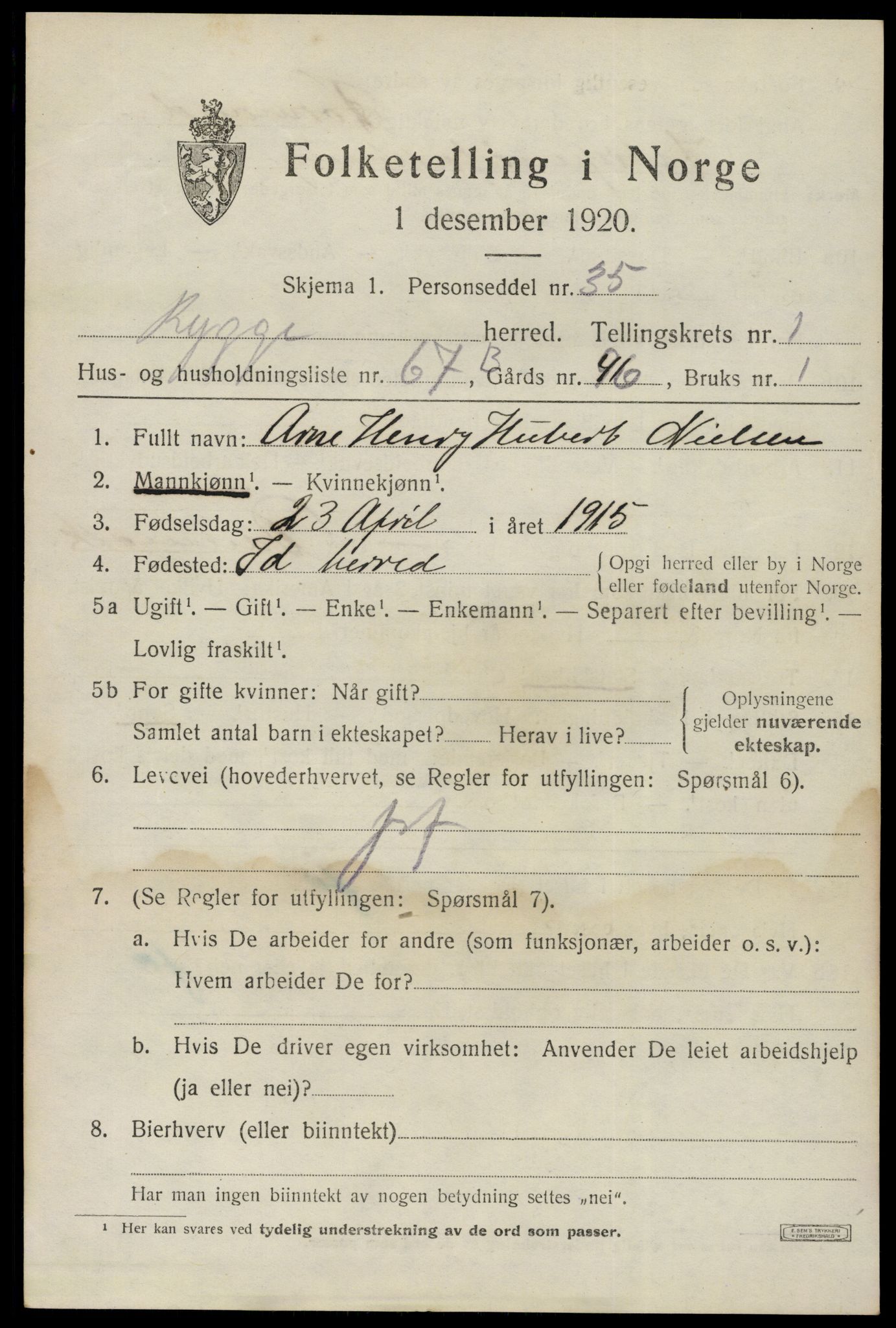 SAO, 1920 census for Rygge, 1920, p. 2939