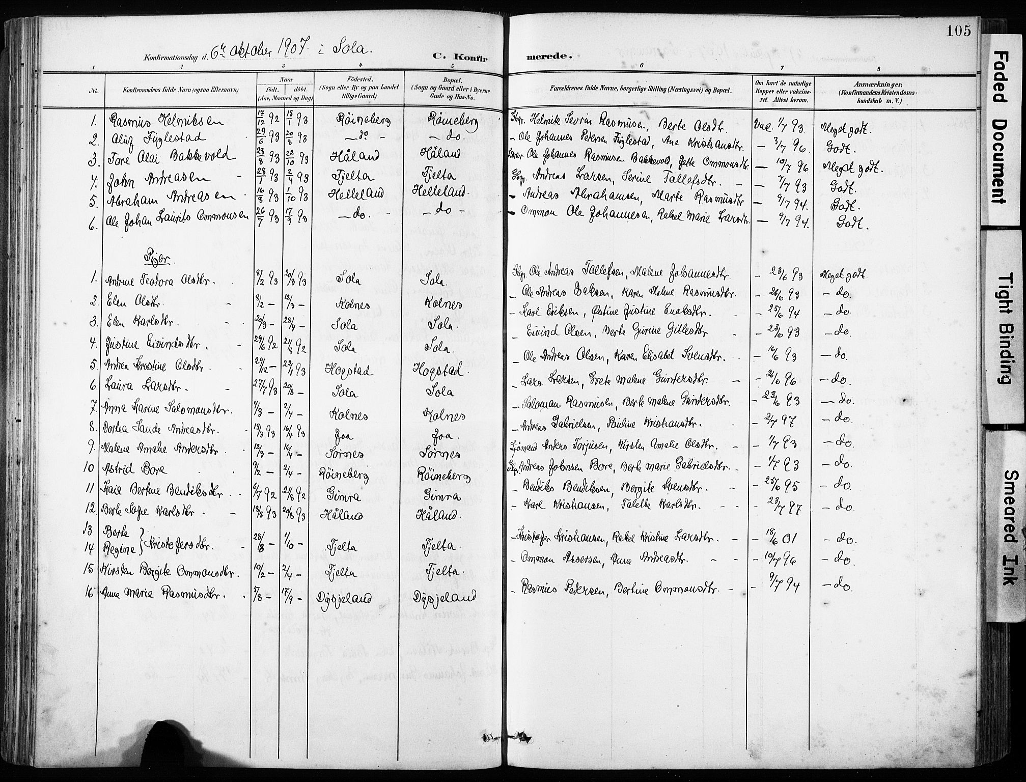 Håland sokneprestkontor, AV/SAST-A-101802/001/30BA/L0013: Parish register (official) no. A 12, 1901-1913, p. 105