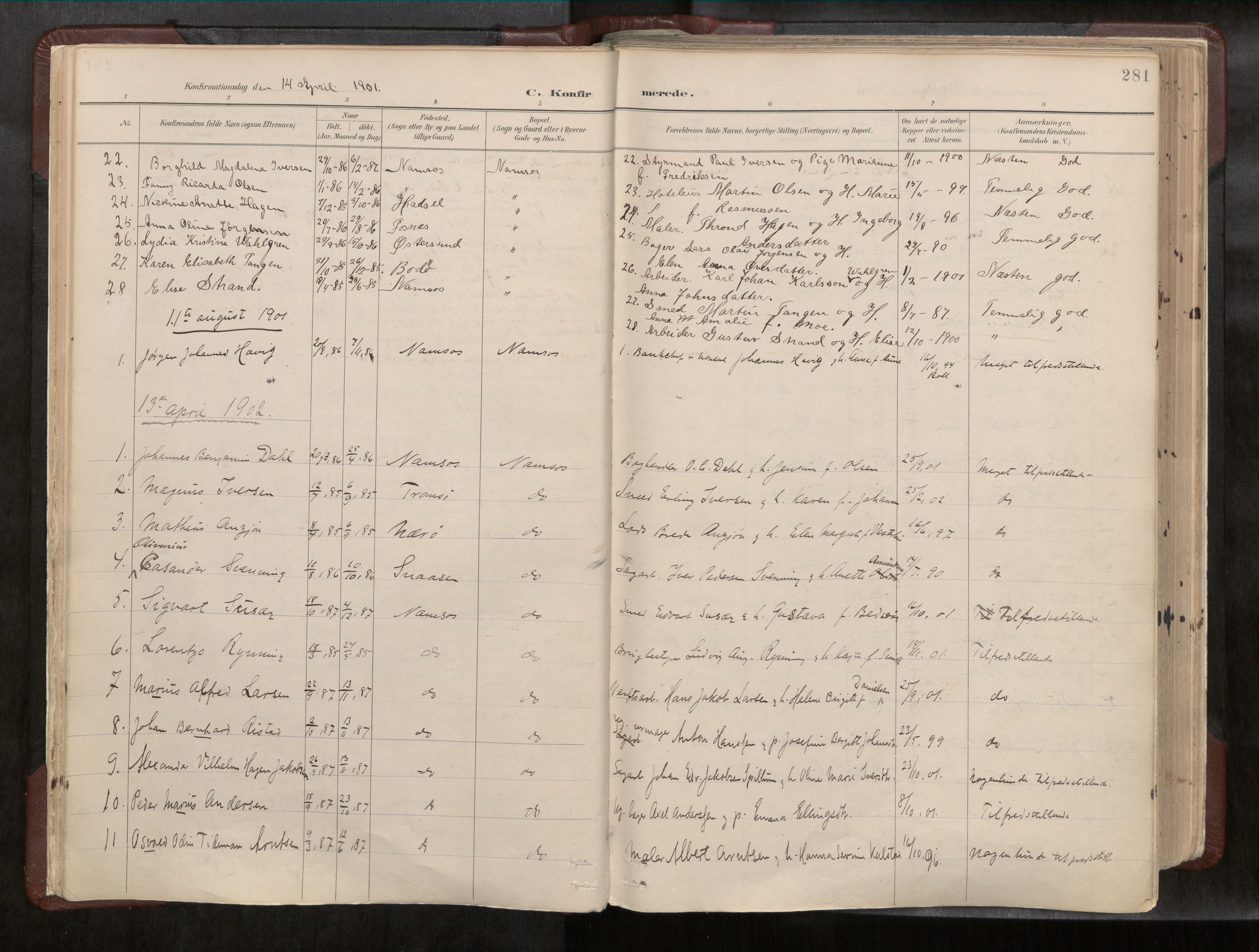 Ministerialprotokoller, klokkerbøker og fødselsregistre - Nord-Trøndelag, SAT/A-1458/768/L0579a: Parish register (official) no. 768A14, 1887-1931, p. 281