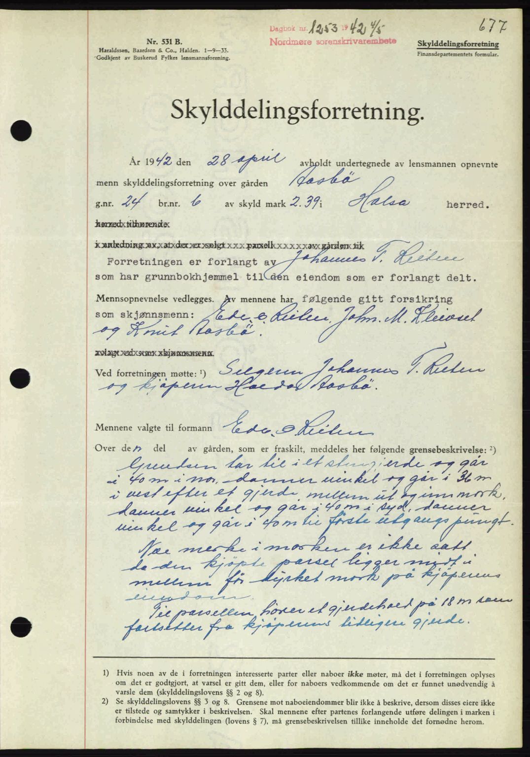 Nordmøre sorenskriveri, AV/SAT-A-4132/1/2/2Ca: Mortgage book no. A92, 1942-1942, Diary no: : 1253/1942