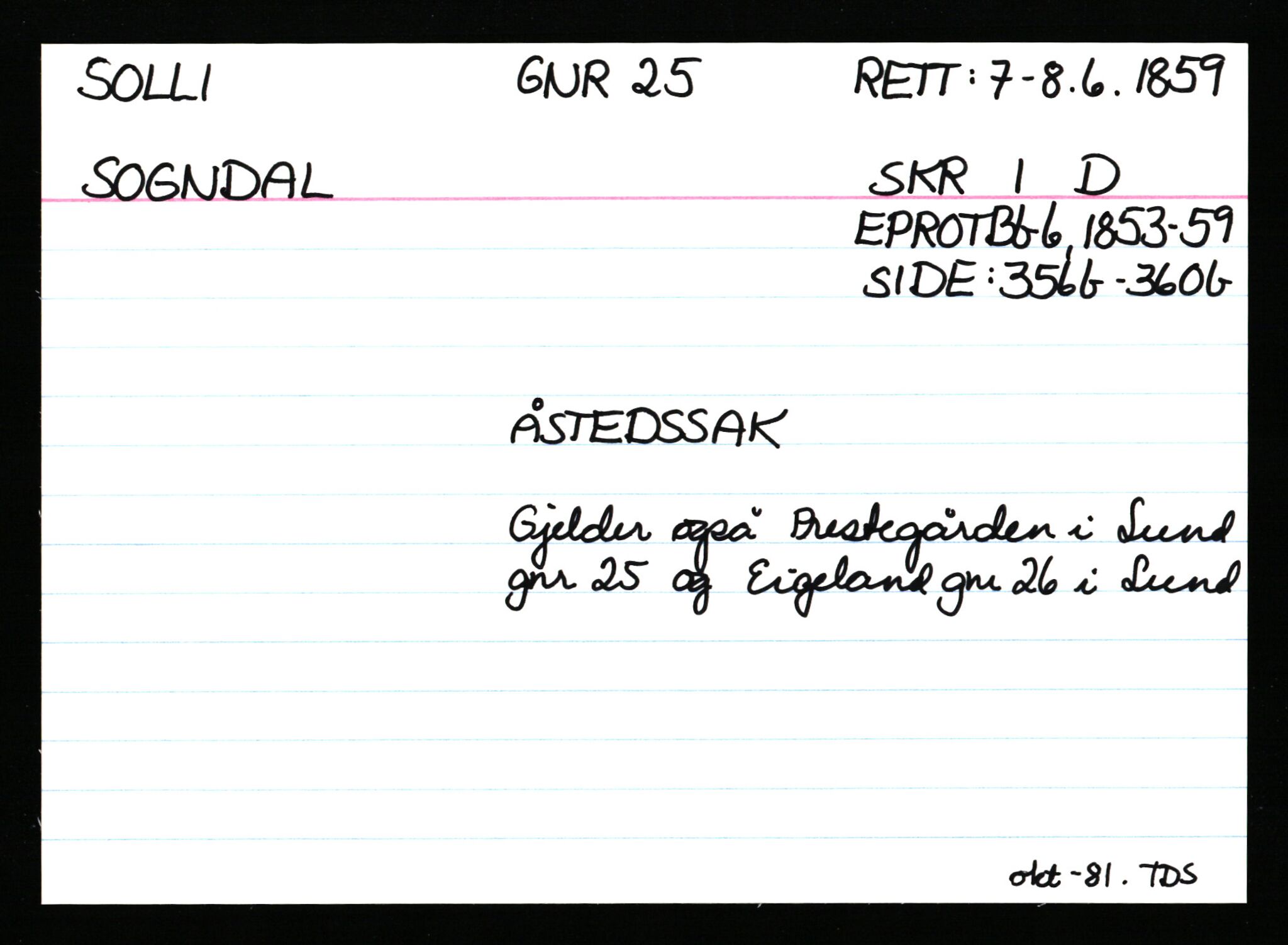 Statsarkivet i Stavanger, AV/SAST-A-101971/03/Y/Ym/L0054: Åstedskort sortert etter gårdsnavn: Soleim - Stavneim, 1600-1950, p. 39