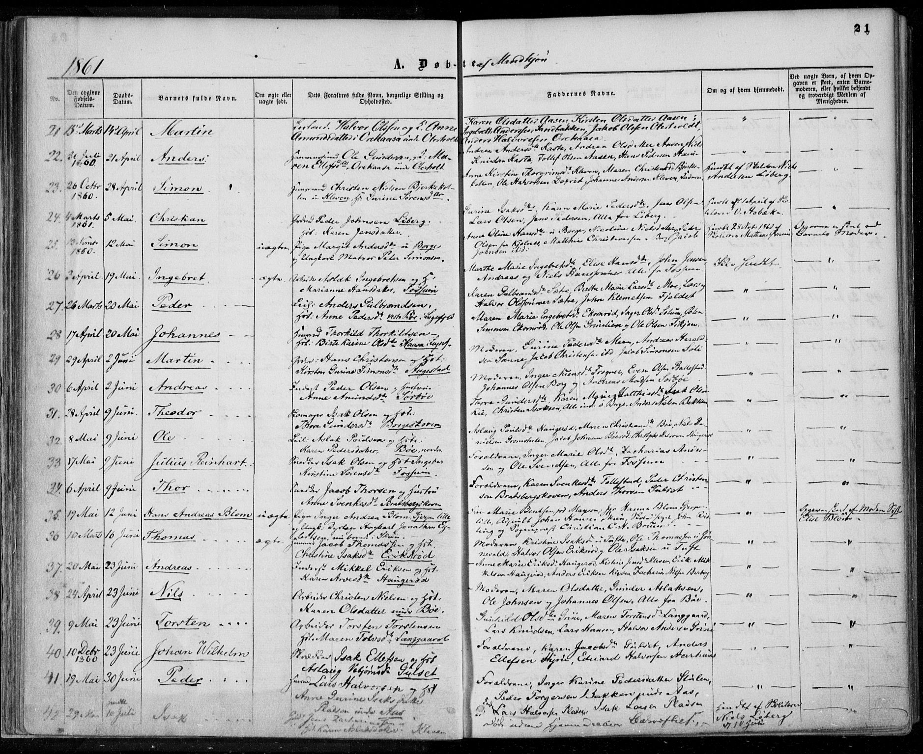 Gjerpen kirkebøker, AV/SAKO-A-265/F/Fa/L0008a: Parish register (official) no. I 8A, 1857-1871, p. 21