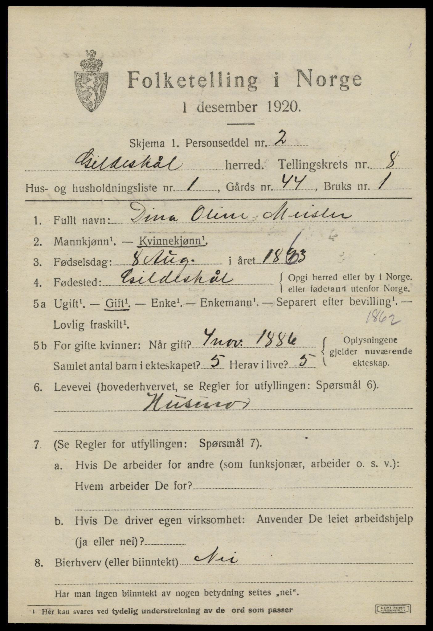 SAT, 1920 census for Gildeskål, 1920, p. 5404