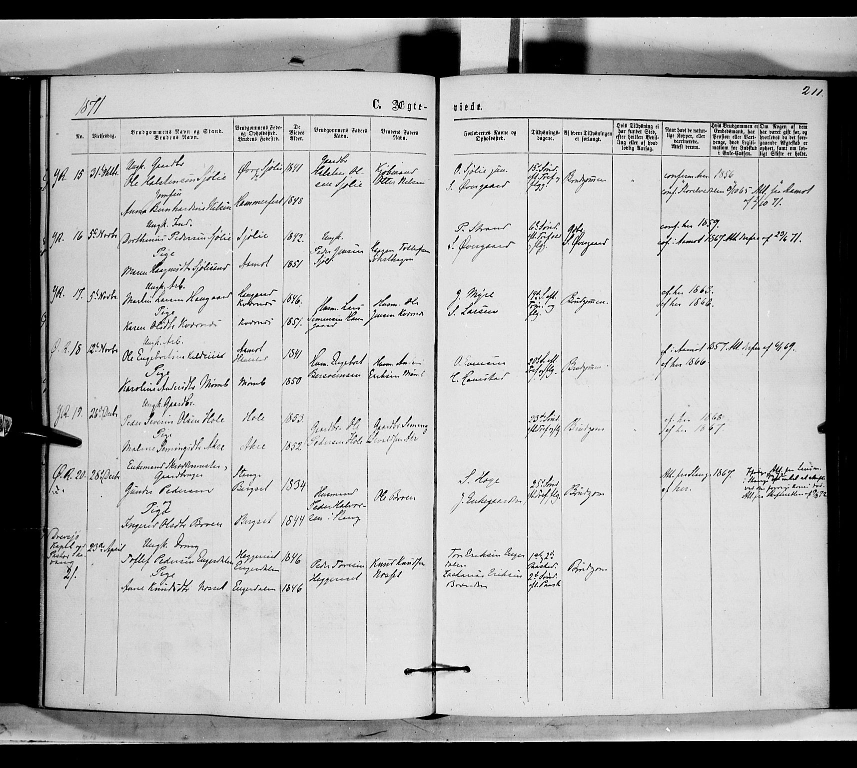 Rendalen prestekontor, SAH/PREST-054/H/Ha/Haa/L0006: Parish register (official) no. 6, 1867-1877, p. 211