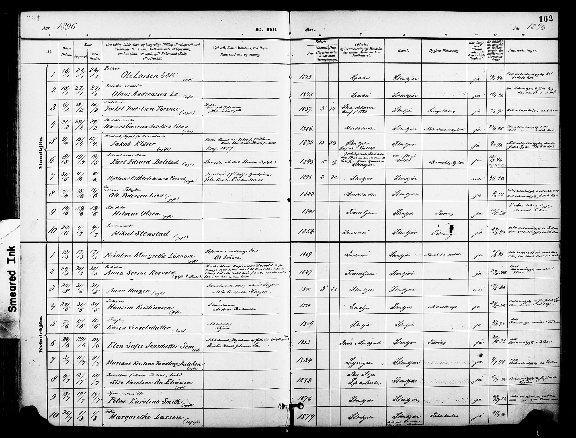 Ministerialprotokoller, klokkerbøker og fødselsregistre - Nord-Trøndelag, SAT/A-1458/739/L0372: Parish register (official) no. 739A04, 1895-1903, p. 162