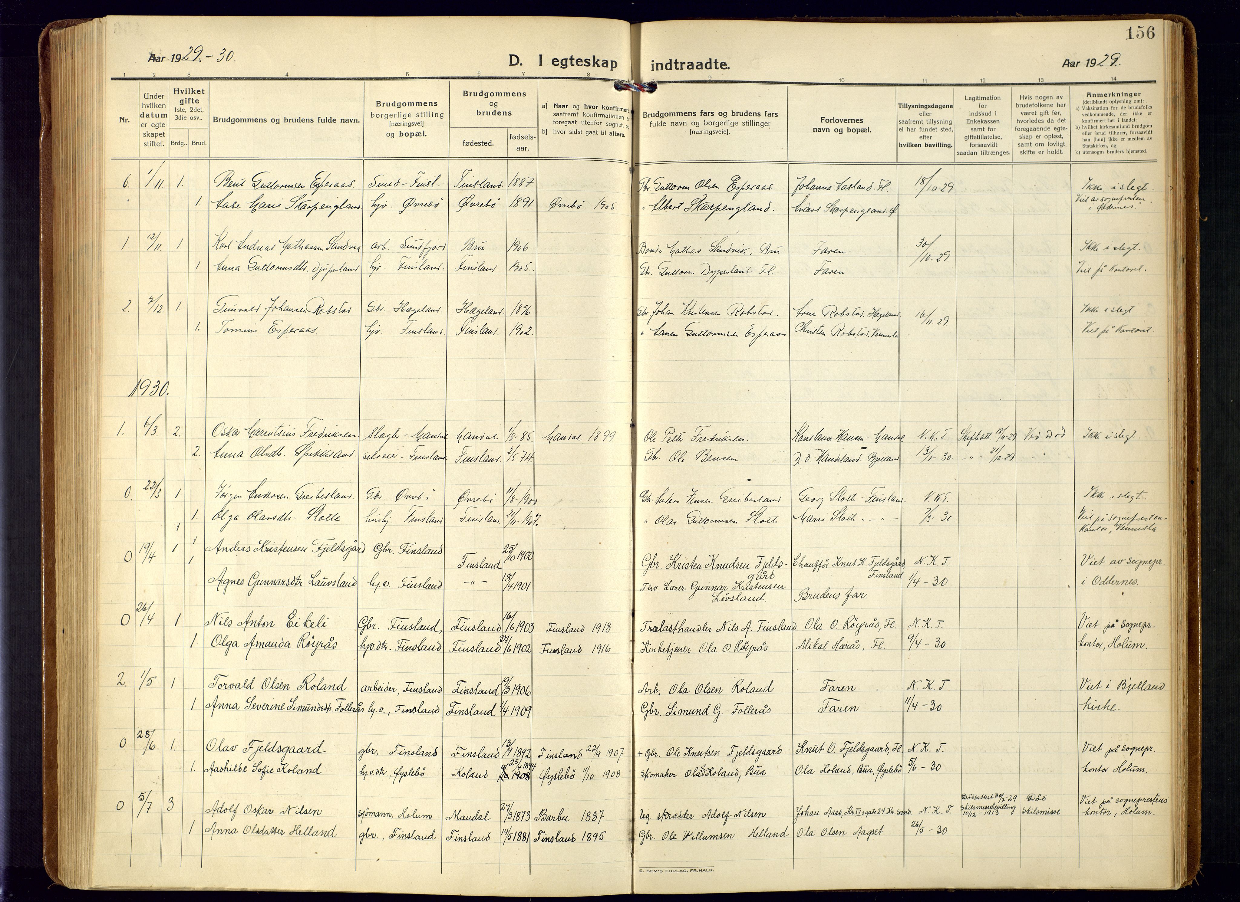 Bjelland sokneprestkontor, SAK/1111-0005/F/Fa/Fab/L0005: Parish register (official) no. A 5, 1921-1951, p. 156