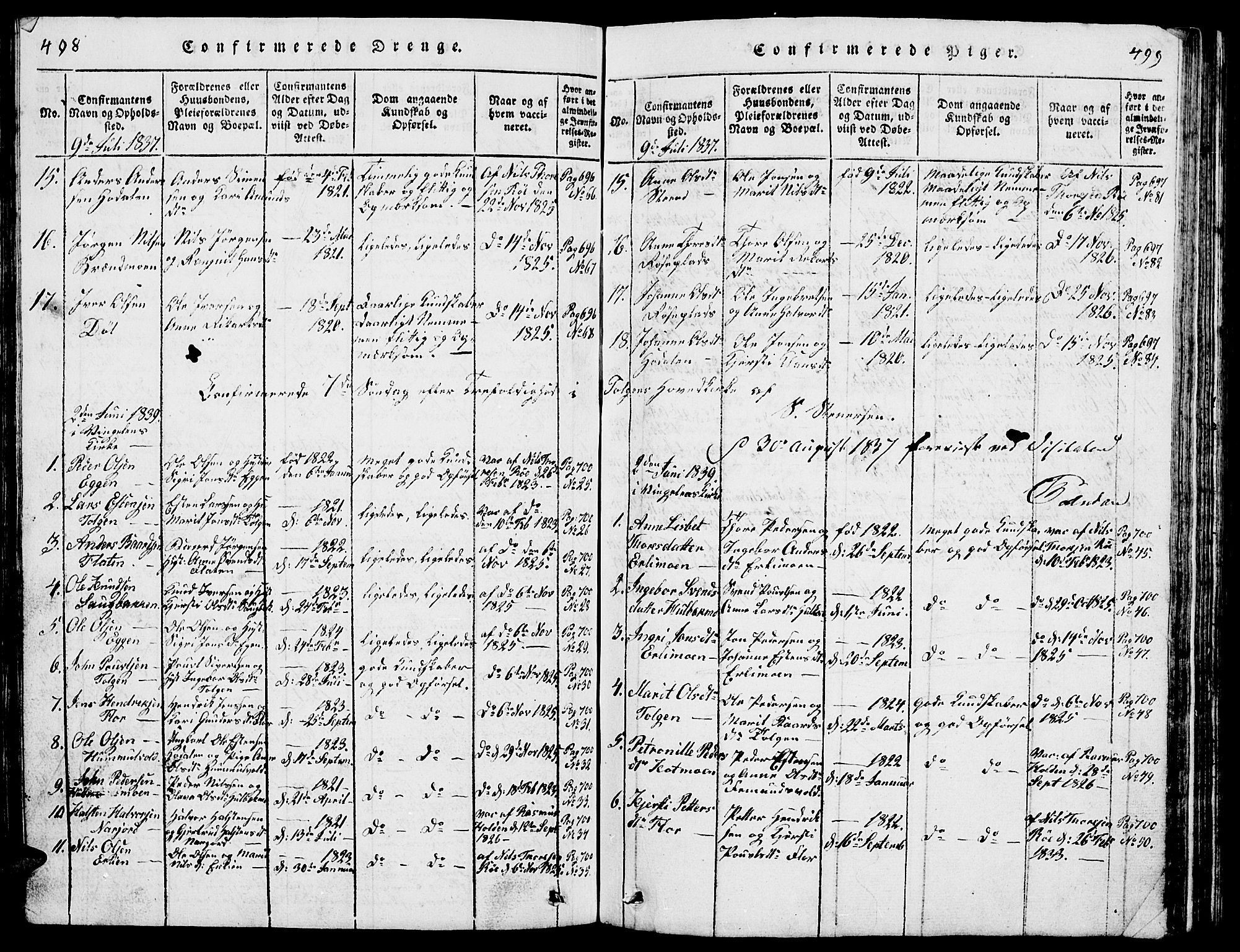 Tolga prestekontor, SAH/PREST-062/L/L0001: Parish register (copy) no. 1, 1814-1877, p. 498-499