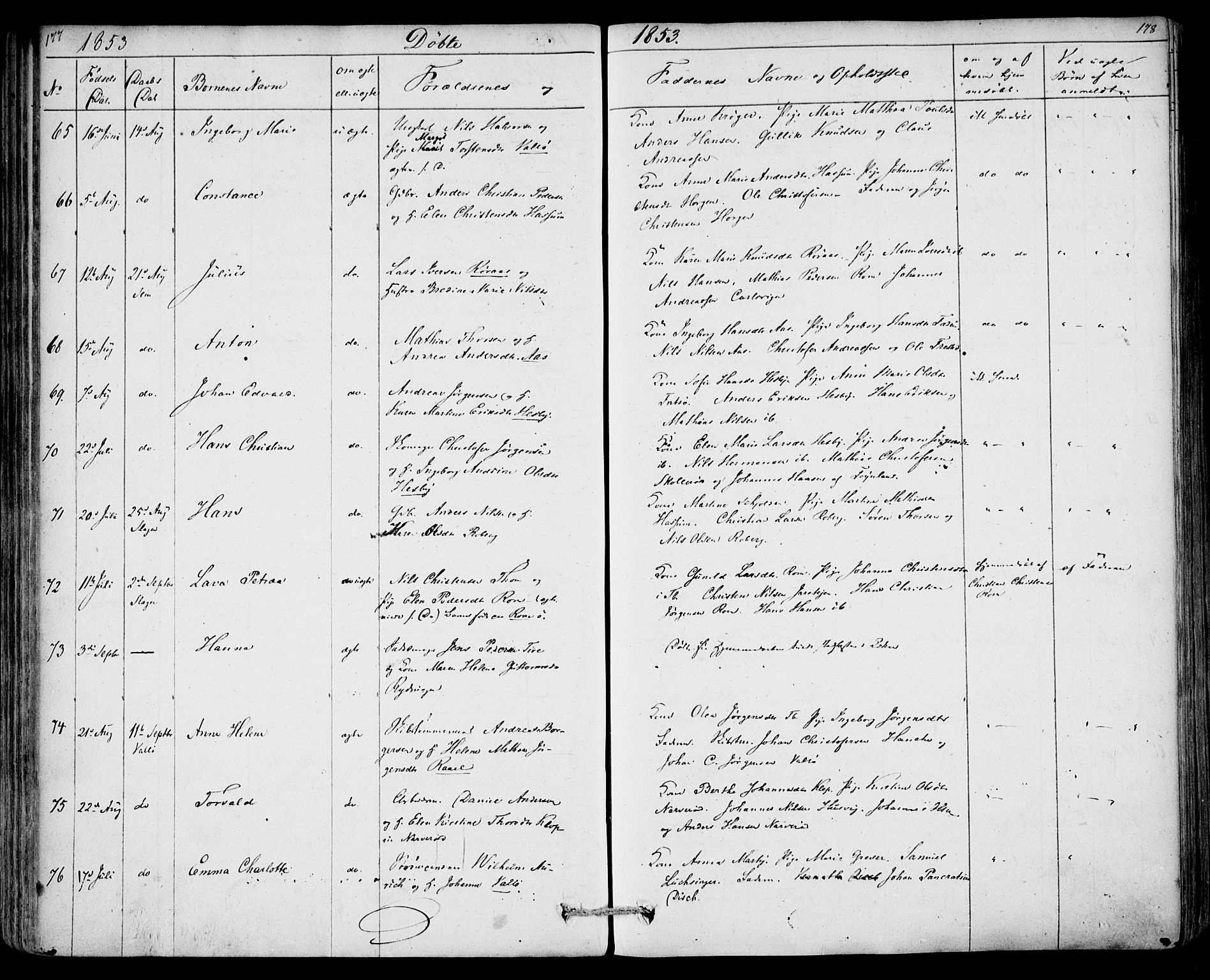 Sem kirkebøker, SAKO/A-5/F/Fa/L0006: Parish register (official) no. I 6, 1843-1855, p. 177-178