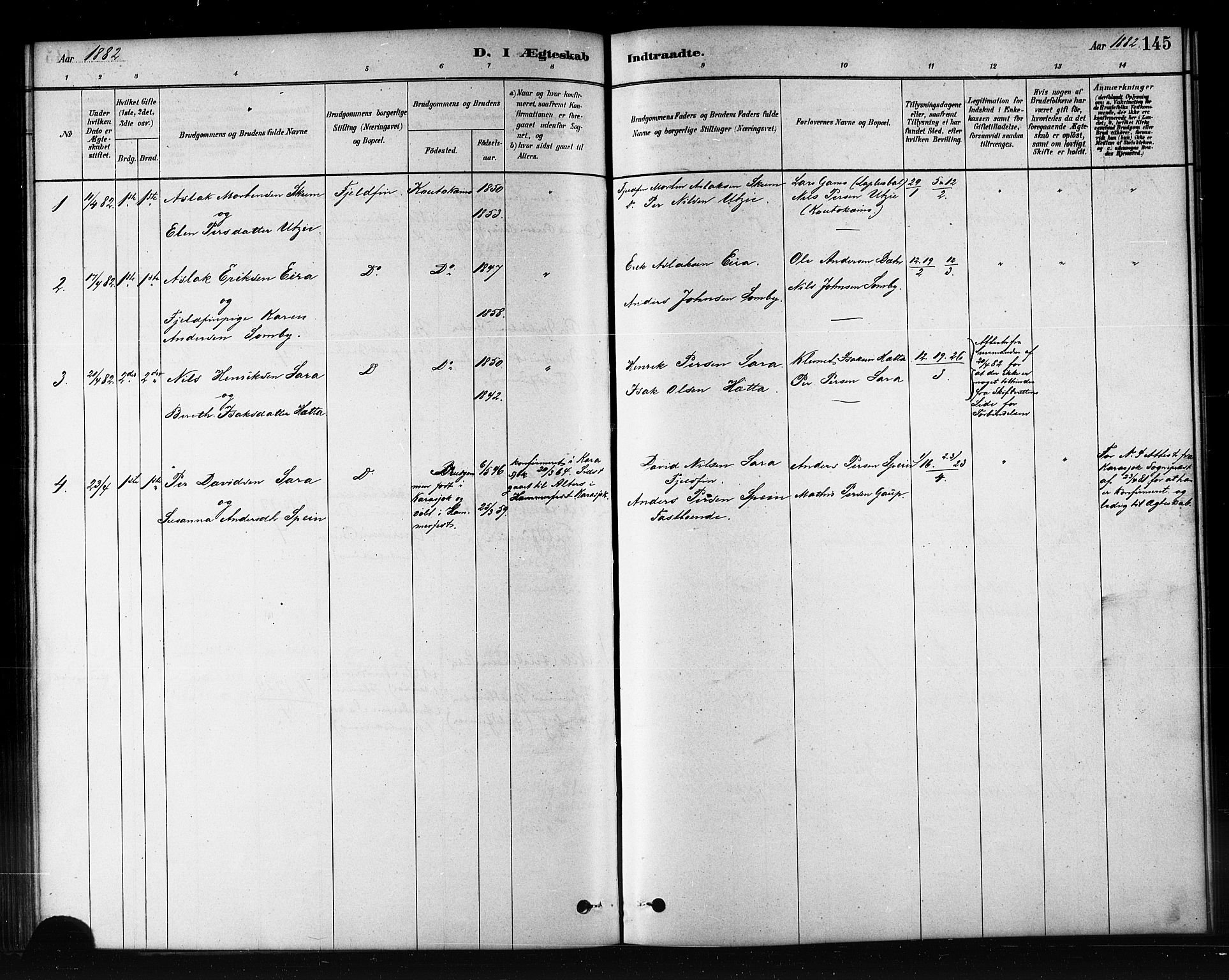 Kautokeino sokneprestembete, SATØ/S-1340/H/Hb/L0002.klokk: Parish register (copy) no. 2, 1877-1896, p. 145