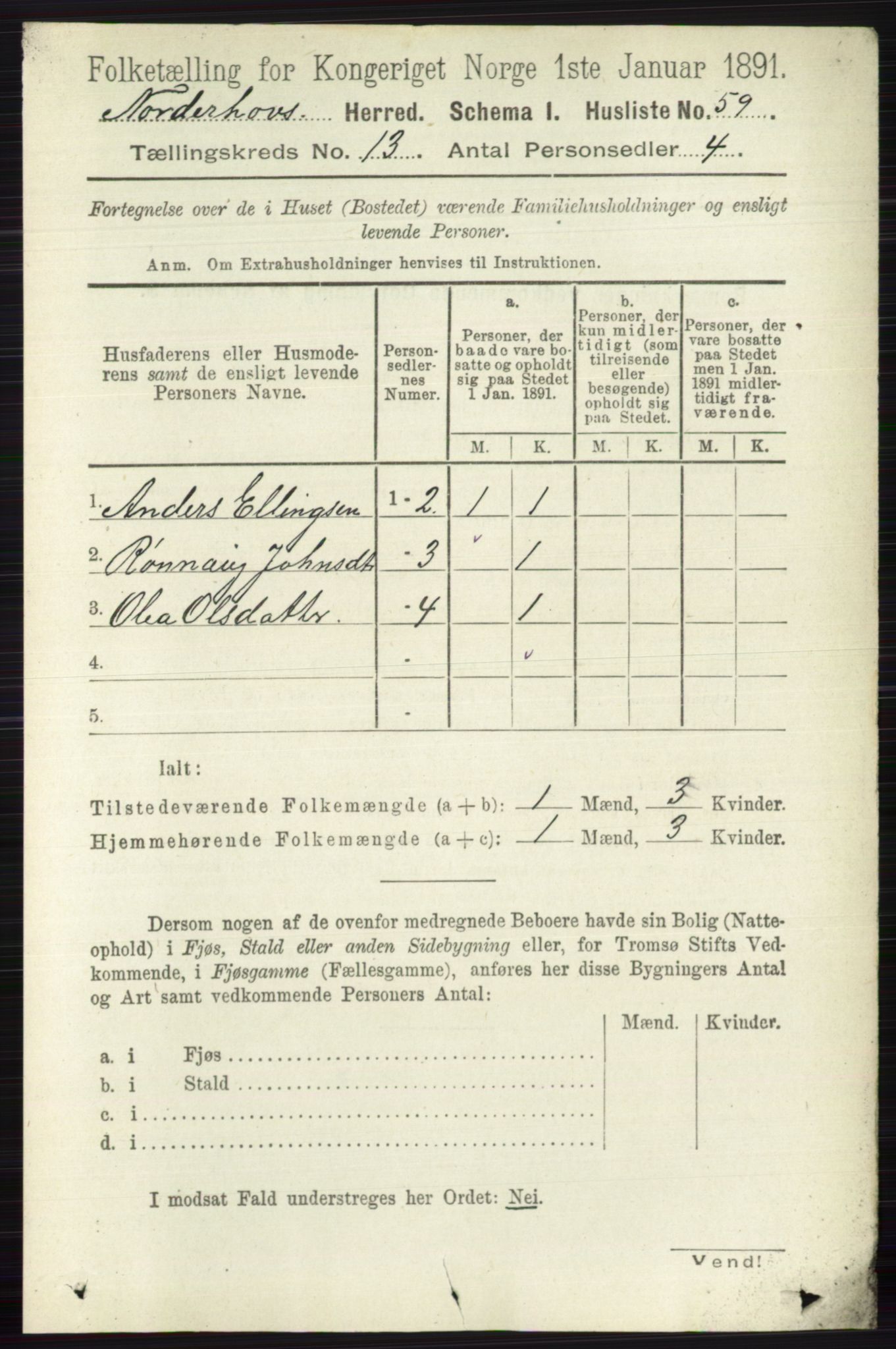 RA, 1891 census for 0613 Norderhov, 1891, p. 8871