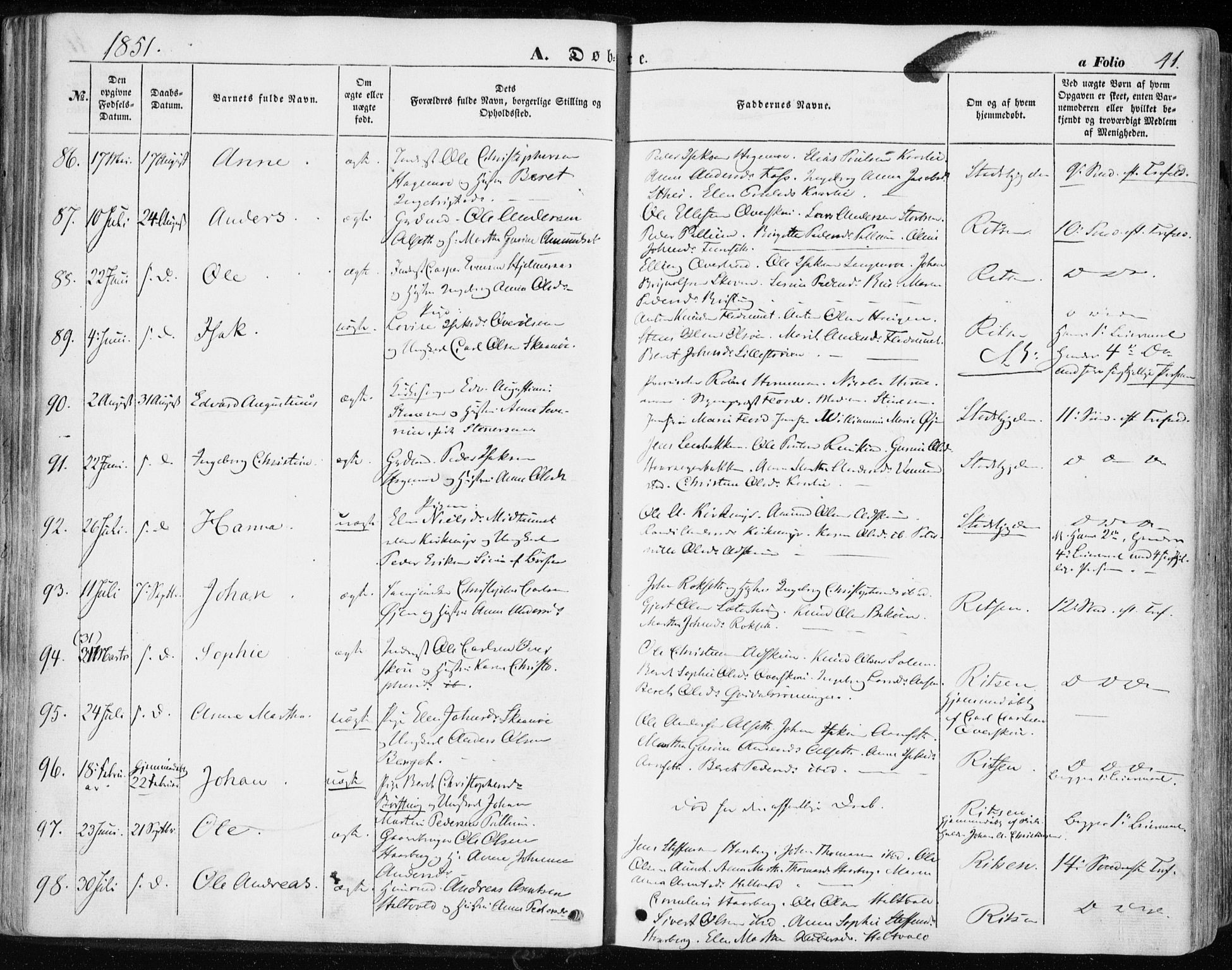 Ministerialprotokoller, klokkerbøker og fødselsregistre - Sør-Trøndelag, AV/SAT-A-1456/646/L0611: Parish register (official) no. 646A09, 1848-1857, p. 41