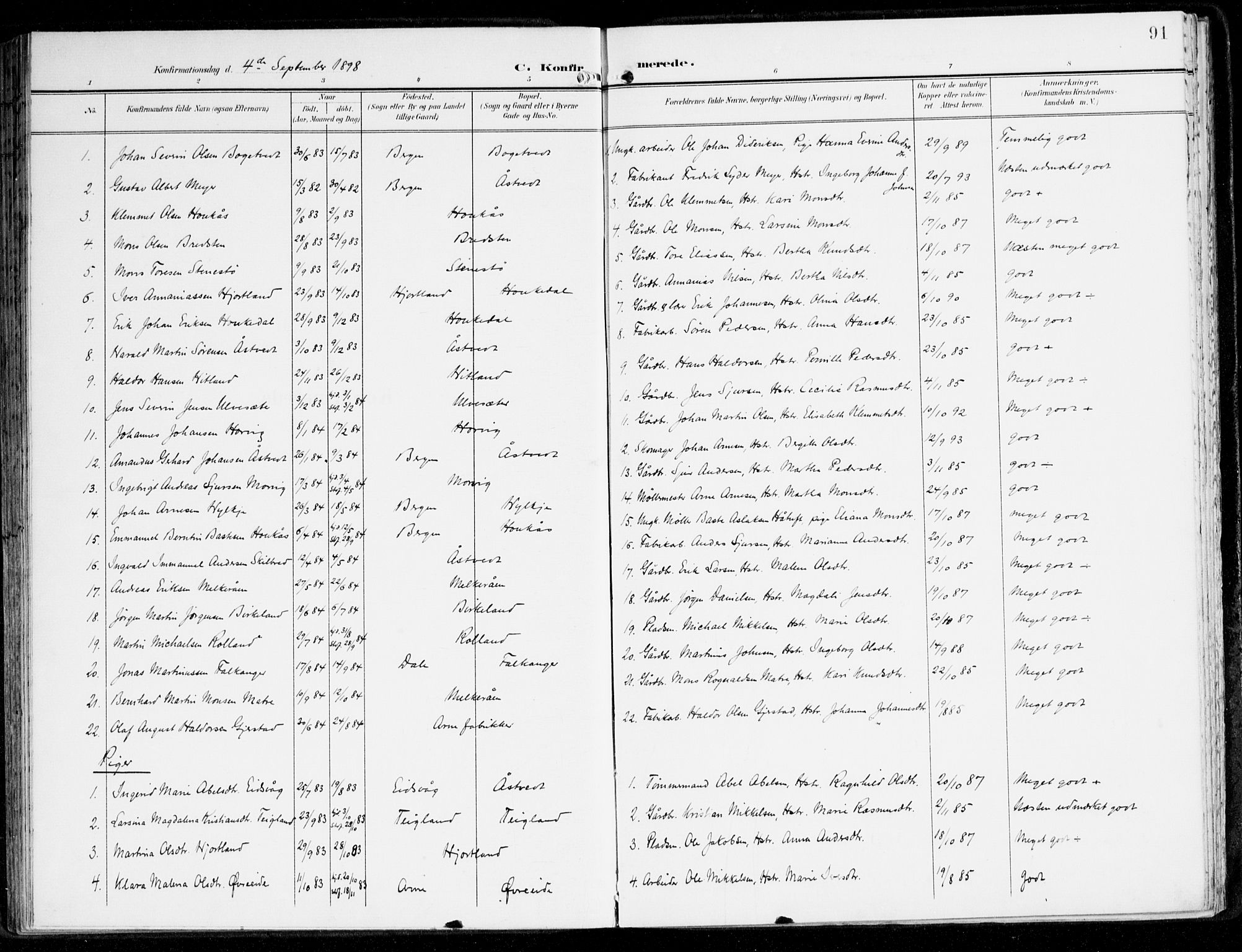 Hamre sokneprestembete, AV/SAB-A-75501/H/Ha/Haa/Haad/L0002: Parish register (official) no. D 2, 1899-1916, p. 91