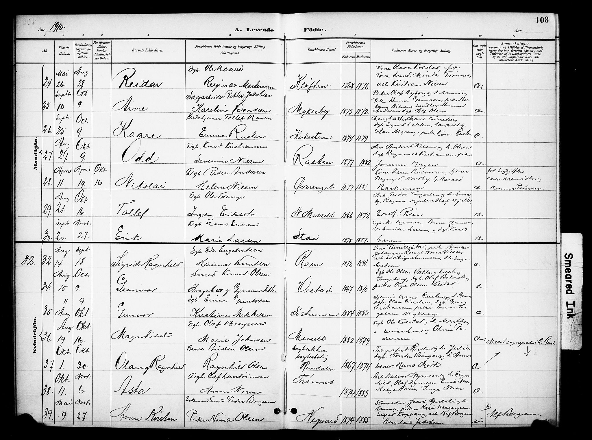 Stor-Elvdal prestekontor, AV/SAH-PREST-052/H/Ha/Hab/L0003: Parish register (copy) no. 3, 1895-1917, p. 103