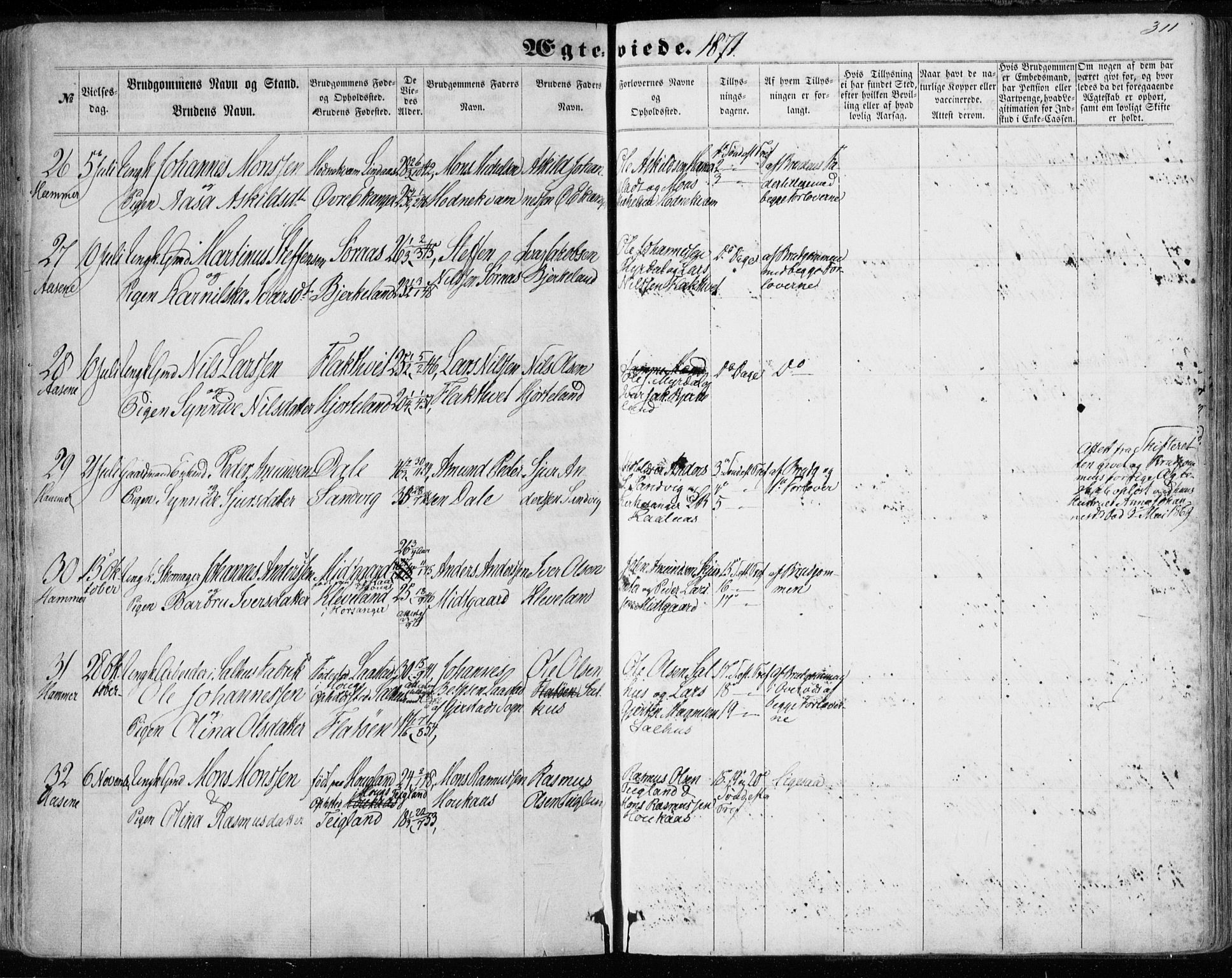 Hamre sokneprestembete, AV/SAB-A-75501/H/Ha/Haa/Haaa/L0014: Parish register (official) no. A 14, 1858-1872, p. 311