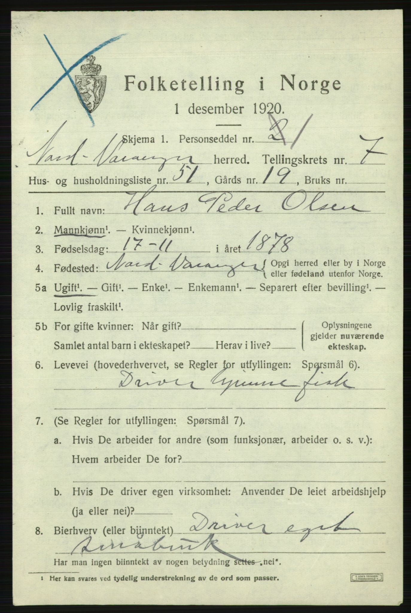 SATØ, 1920 census for Nord-Varanger, 1920, p. 3617