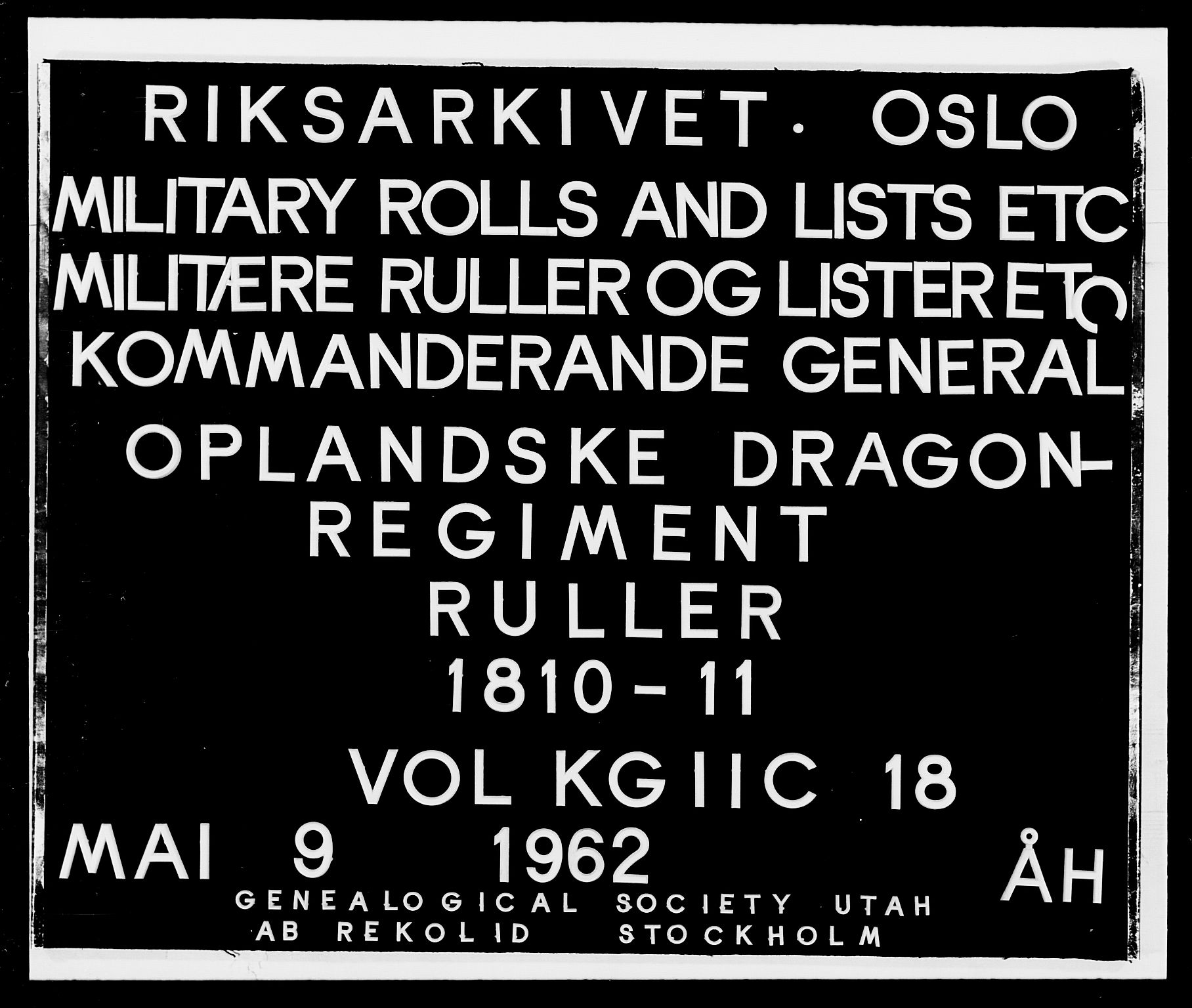 Generalitets- og kommissariatskollegiet, Det kongelige norske kommissariatskollegium, RA/EA-5420/E/Eh/L0018: Opplandske dragonregiment, 1810-1811, p. 1