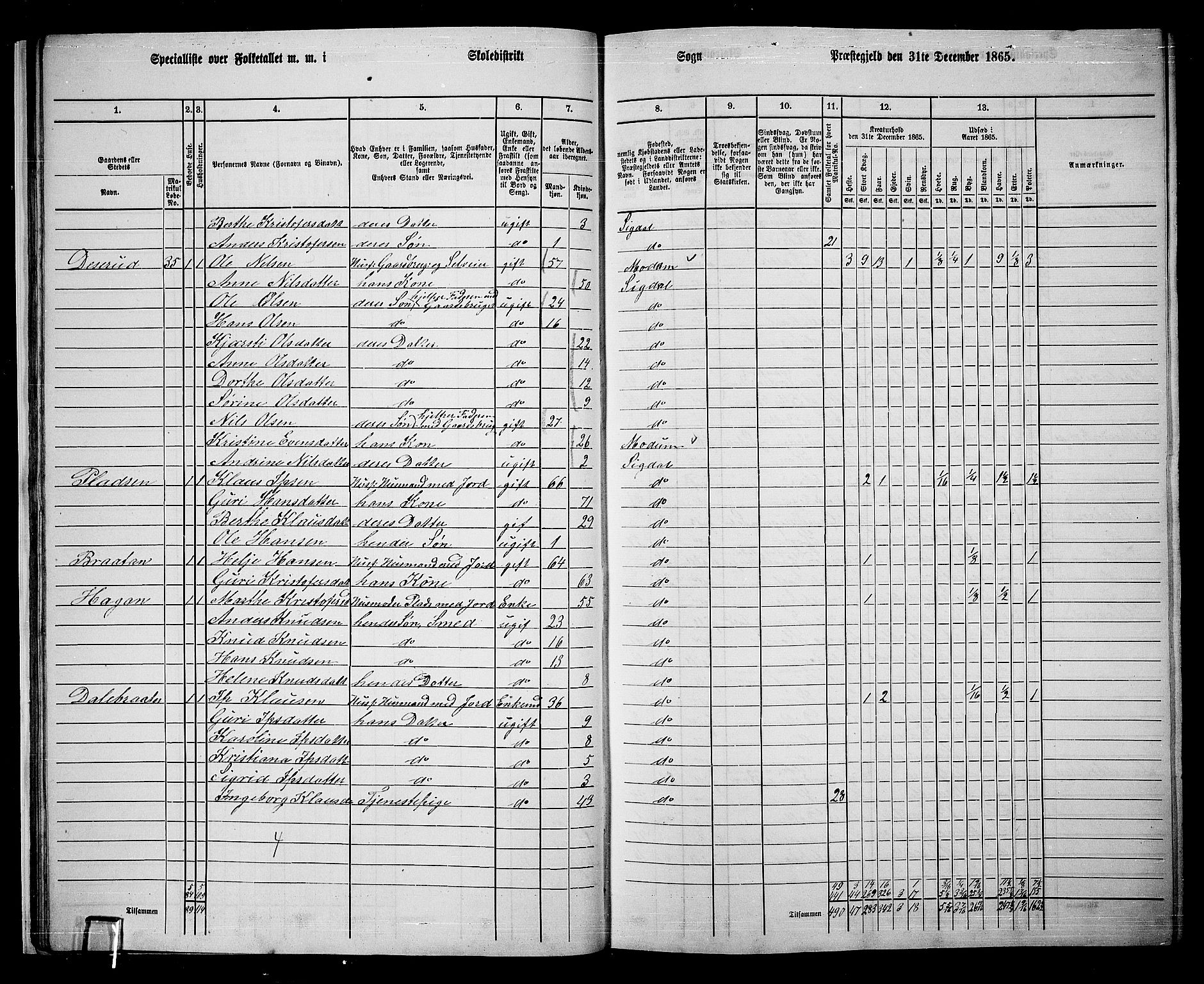 RA, 1865 census for Sigdal, 1865, p. 35