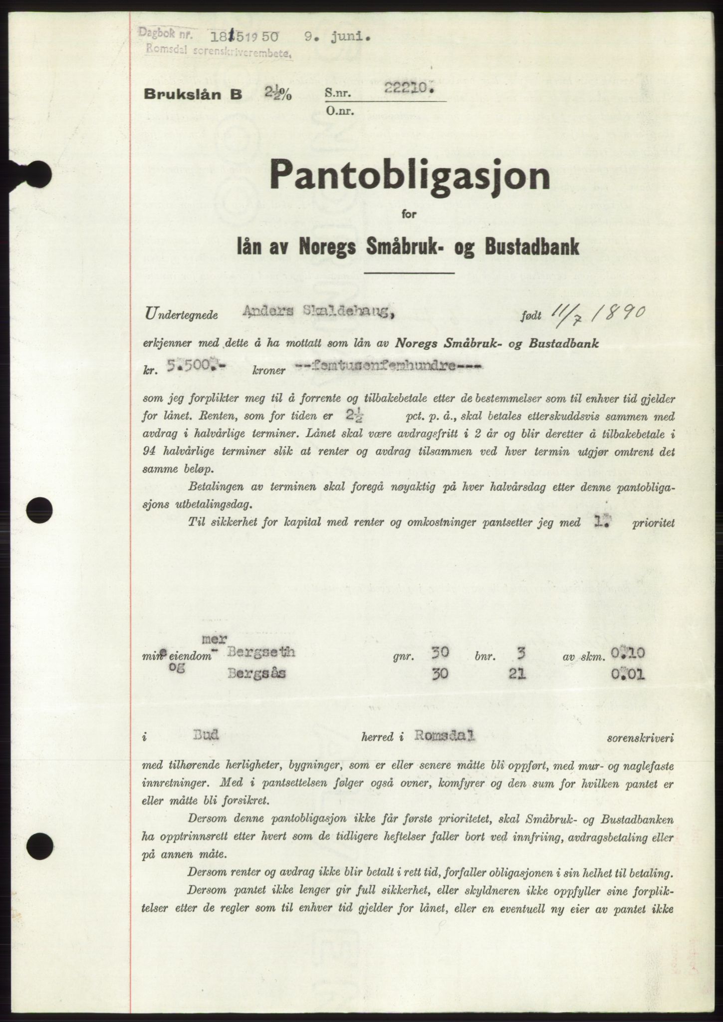 Romsdal sorenskriveri, AV/SAT-A-4149/1/2/2C: Mortgage book no. B5, 1949-1950, Diary no: : 1815/1950