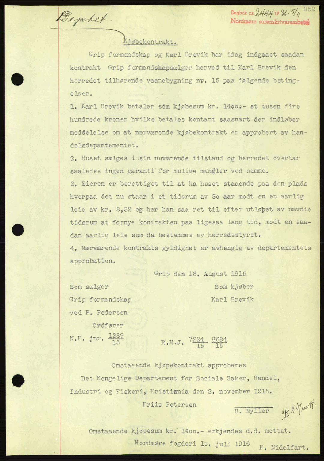 Nordmøre sorenskriveri, AV/SAT-A-4132/1/2/2Ca: Mortgage book no. A80, 1936-1937, Diary no: : 2444/1936