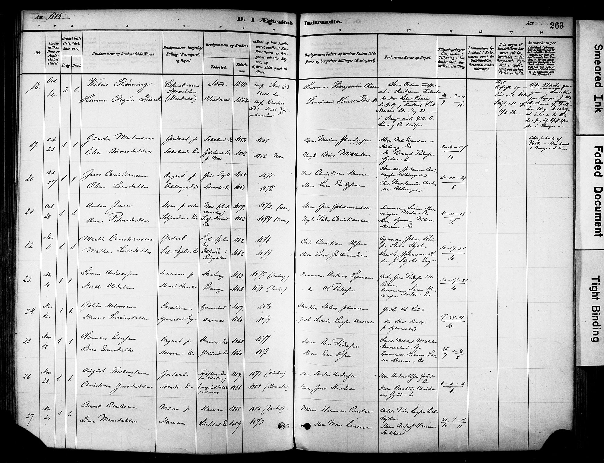 Stange prestekontor, AV/SAH-PREST-002/K/L0017: Parish register (official) no. 17, 1880-1893, p. 263