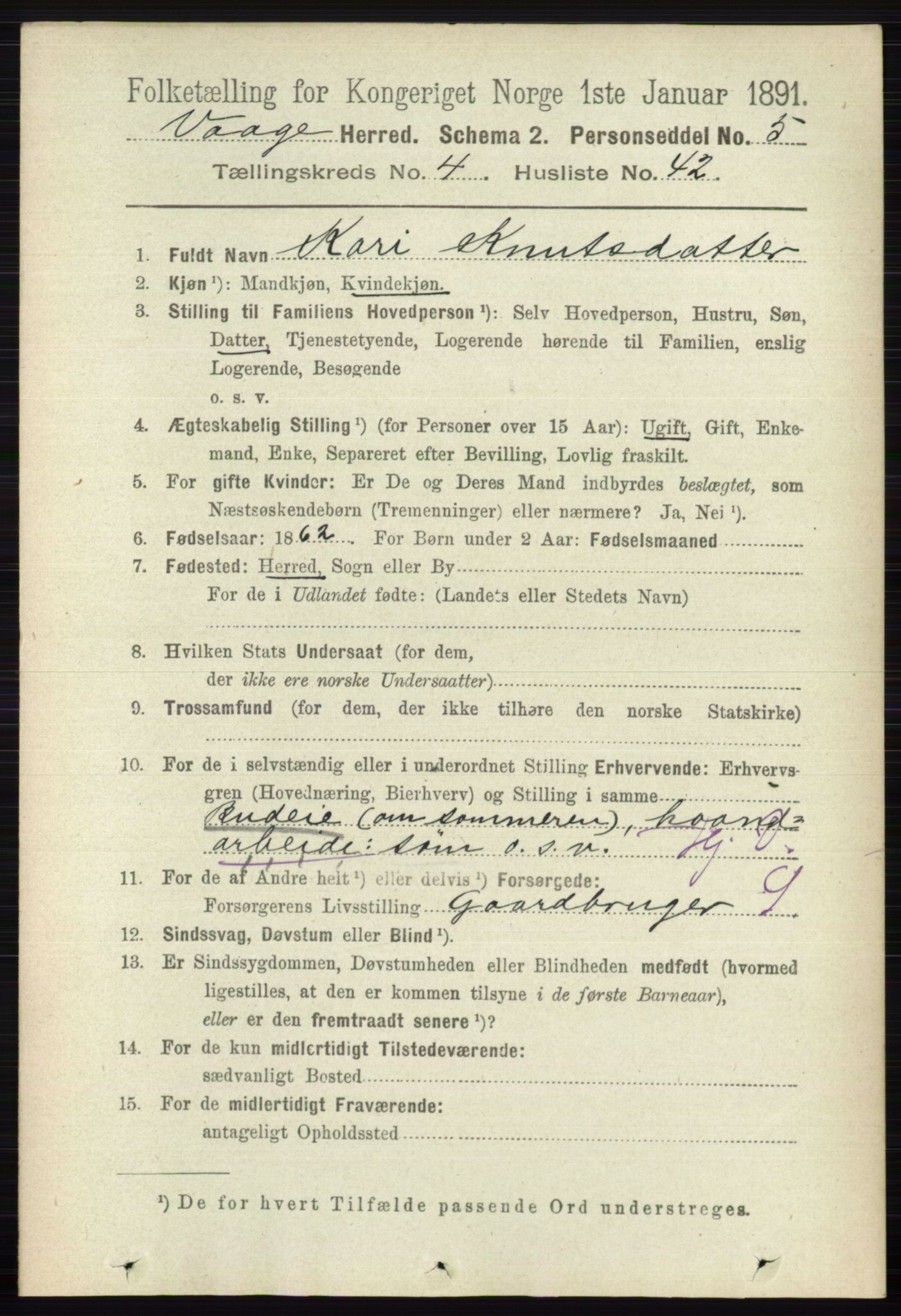 RA, 1891 census for 0515 Vågå, 1891, p. 2971