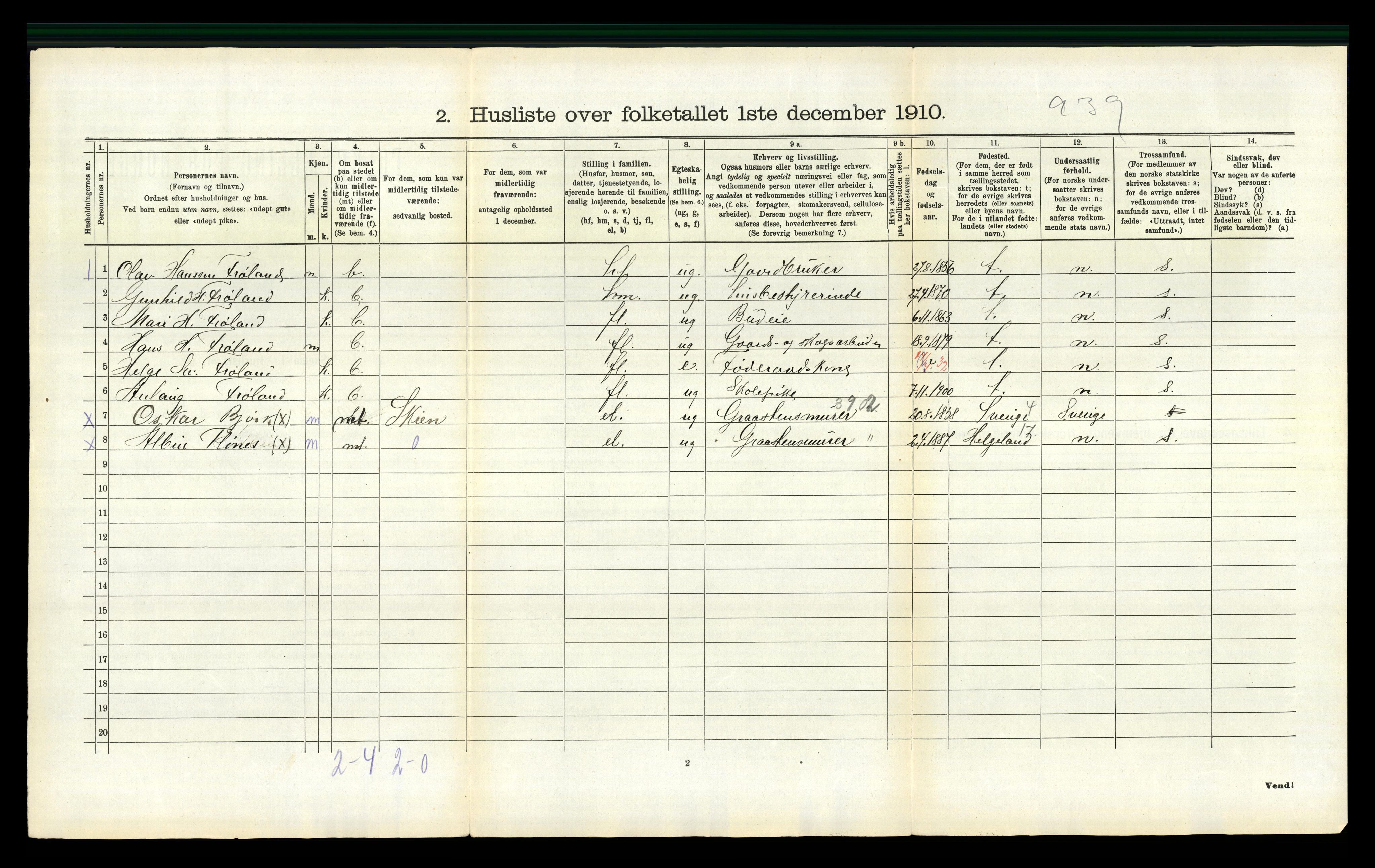 RA, 1910 census for Hjartdal, 1910, p. 413