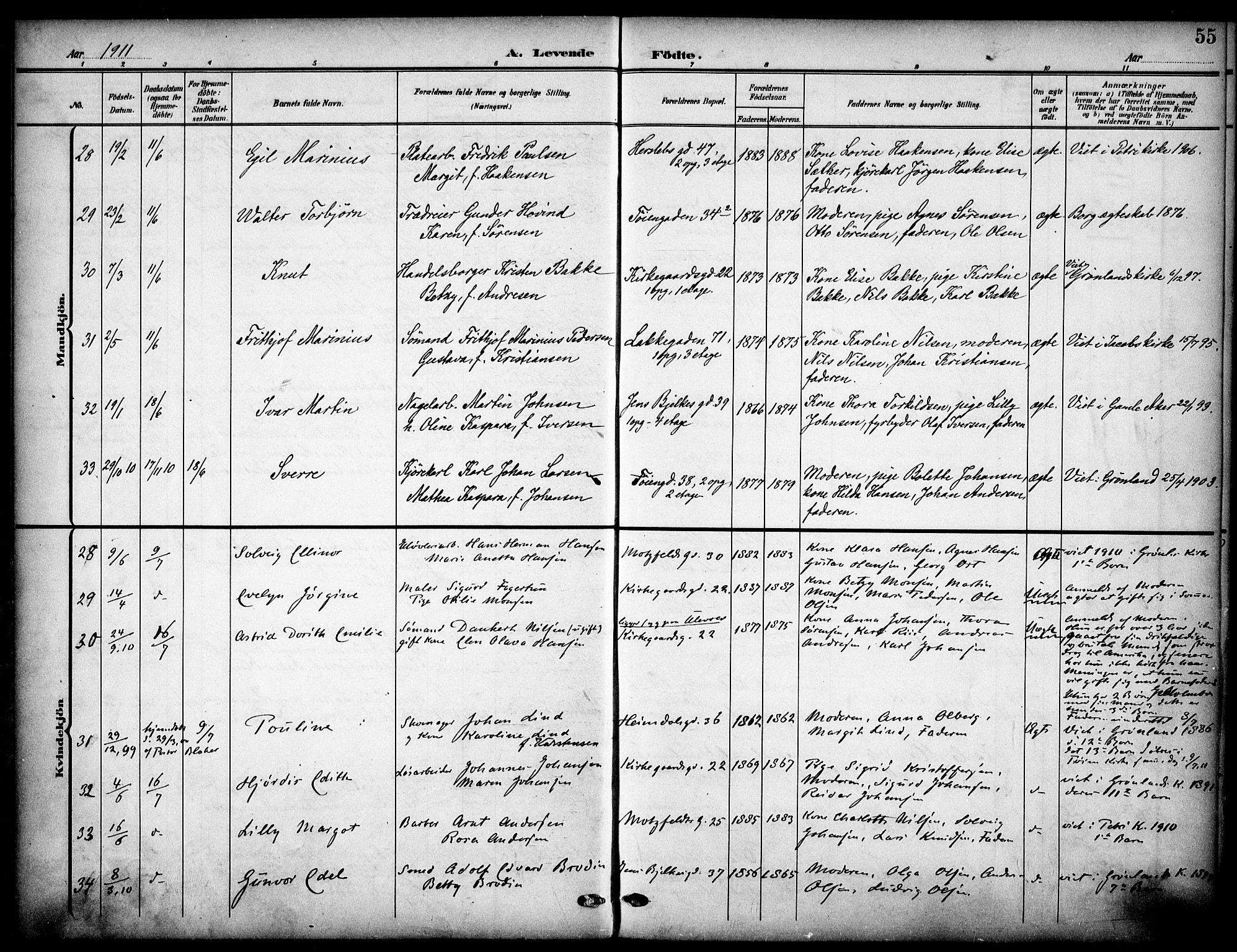 Tøyen prestekontor Kirkebøker, SAO/A-10167a/F/Fa/L0001: Parish register (official) no. 1, 1907-1916, p. 55