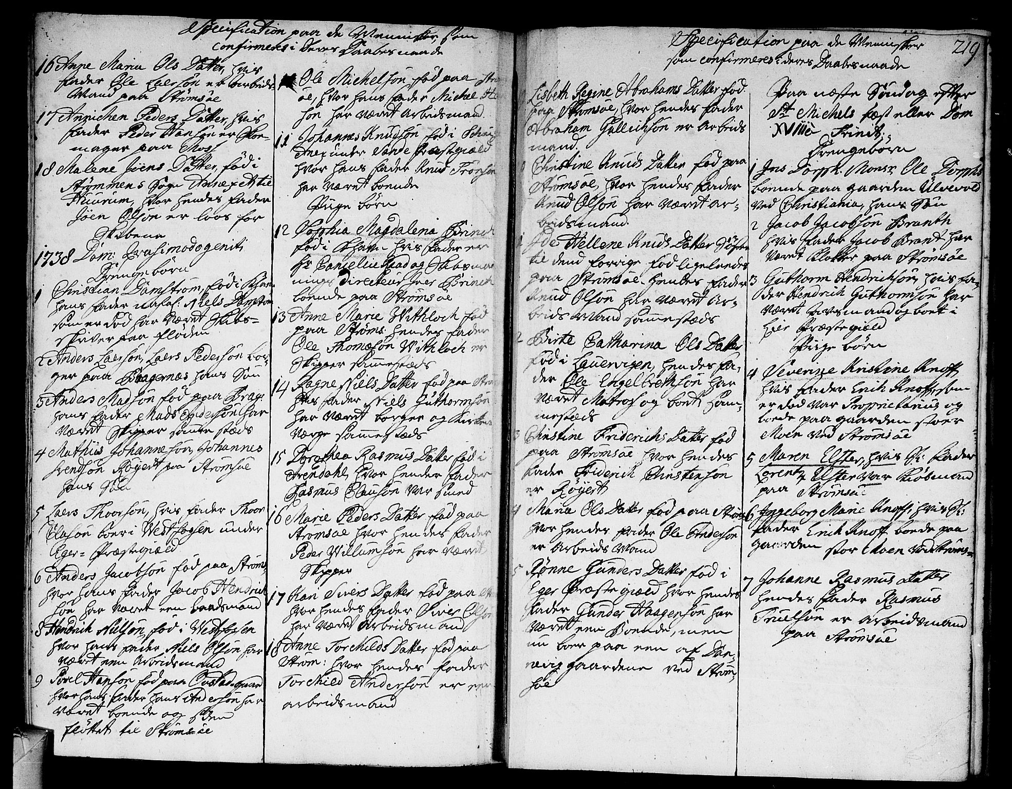 Strømsø kirkebøker, SAKO/A-246/F/Fa/L0005: Parish register (official) no. I 5, 1734-1739, p. 219