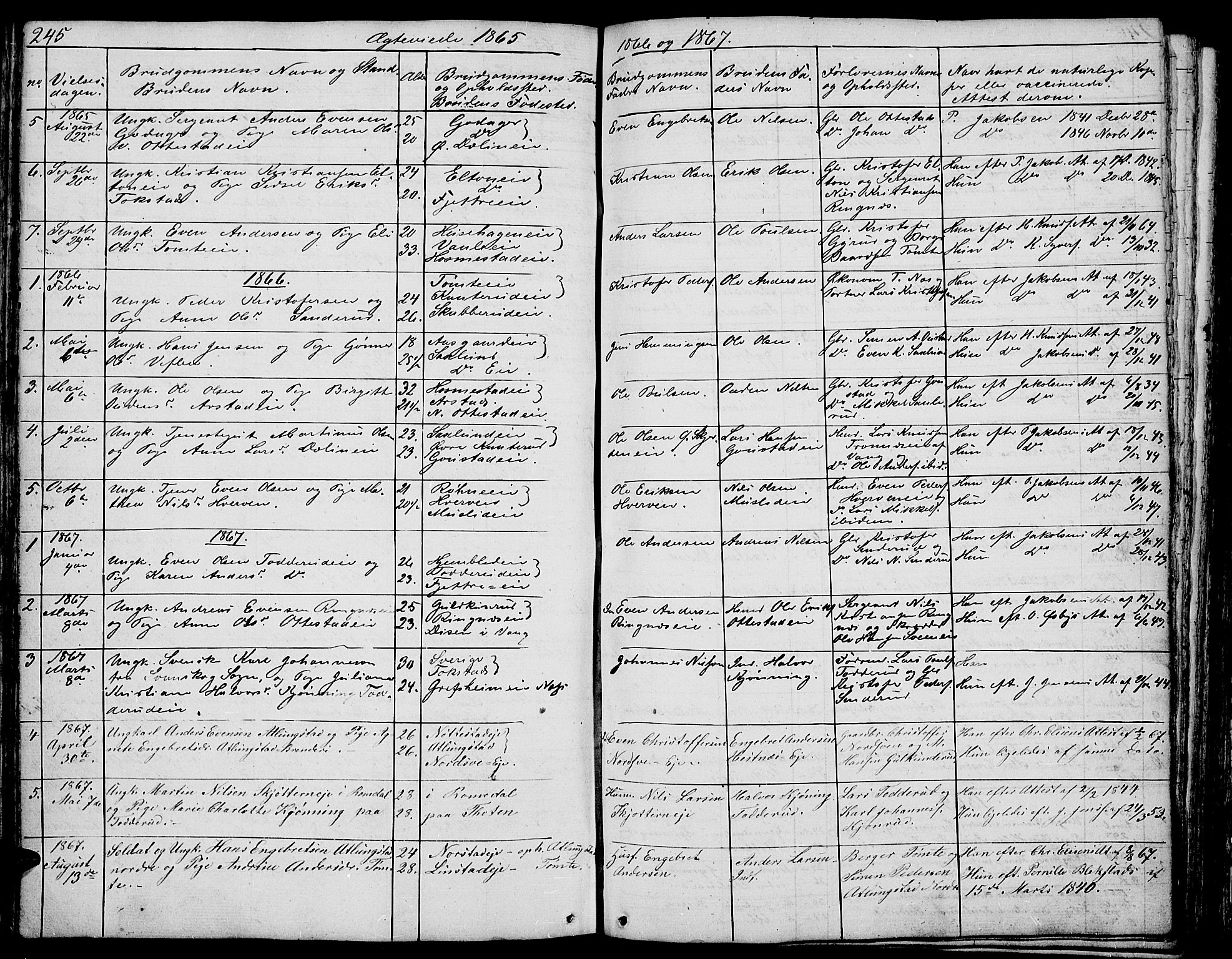 Stange prestekontor, SAH/PREST-002/L/L0002: Parish register (copy) no. 2, 1838-1879, p. 245