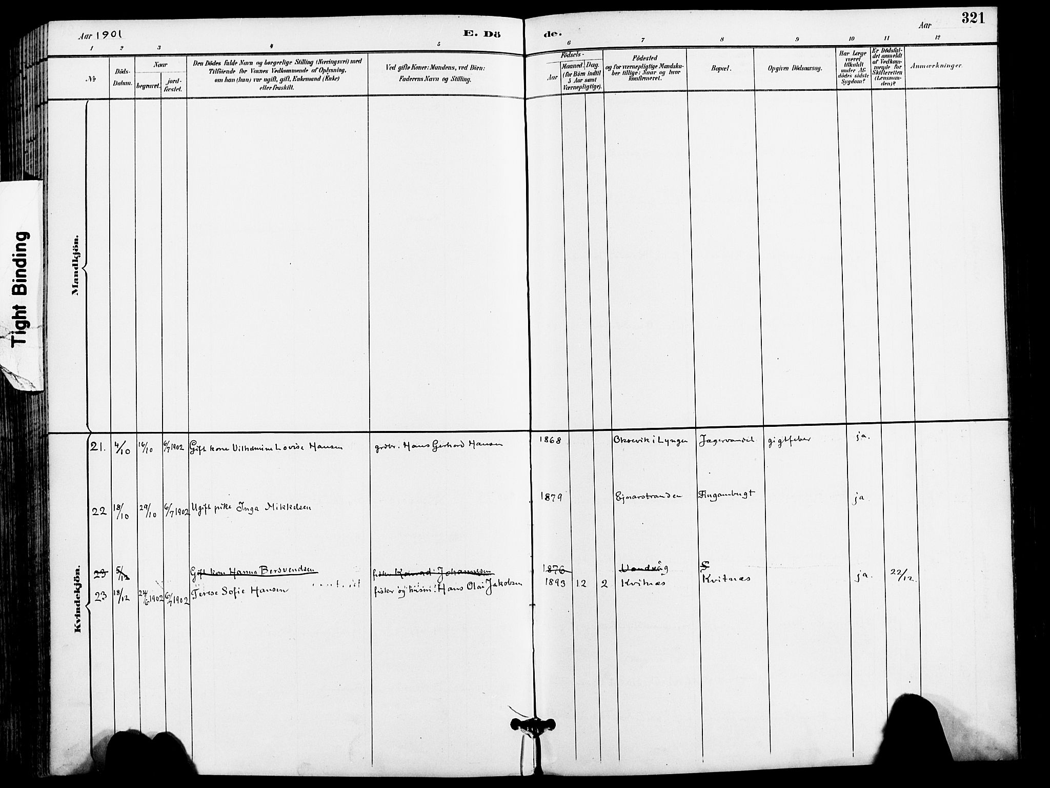 Karlsøy sokneprestembete, SATØ/S-1299/H/Ha/Haa/L0007kirke: Parish register (official) no. 7, 1891-1902, p. 321