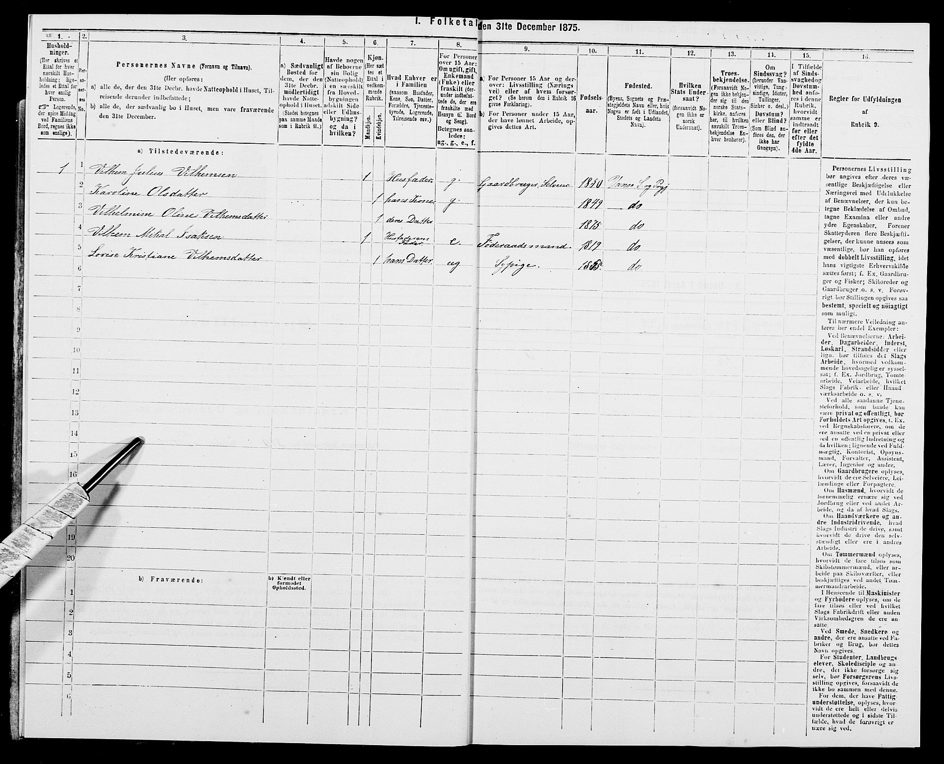 SAK, 1875 census for 1041L Vanse/Vanse og Farsund, 1875, p. 1178