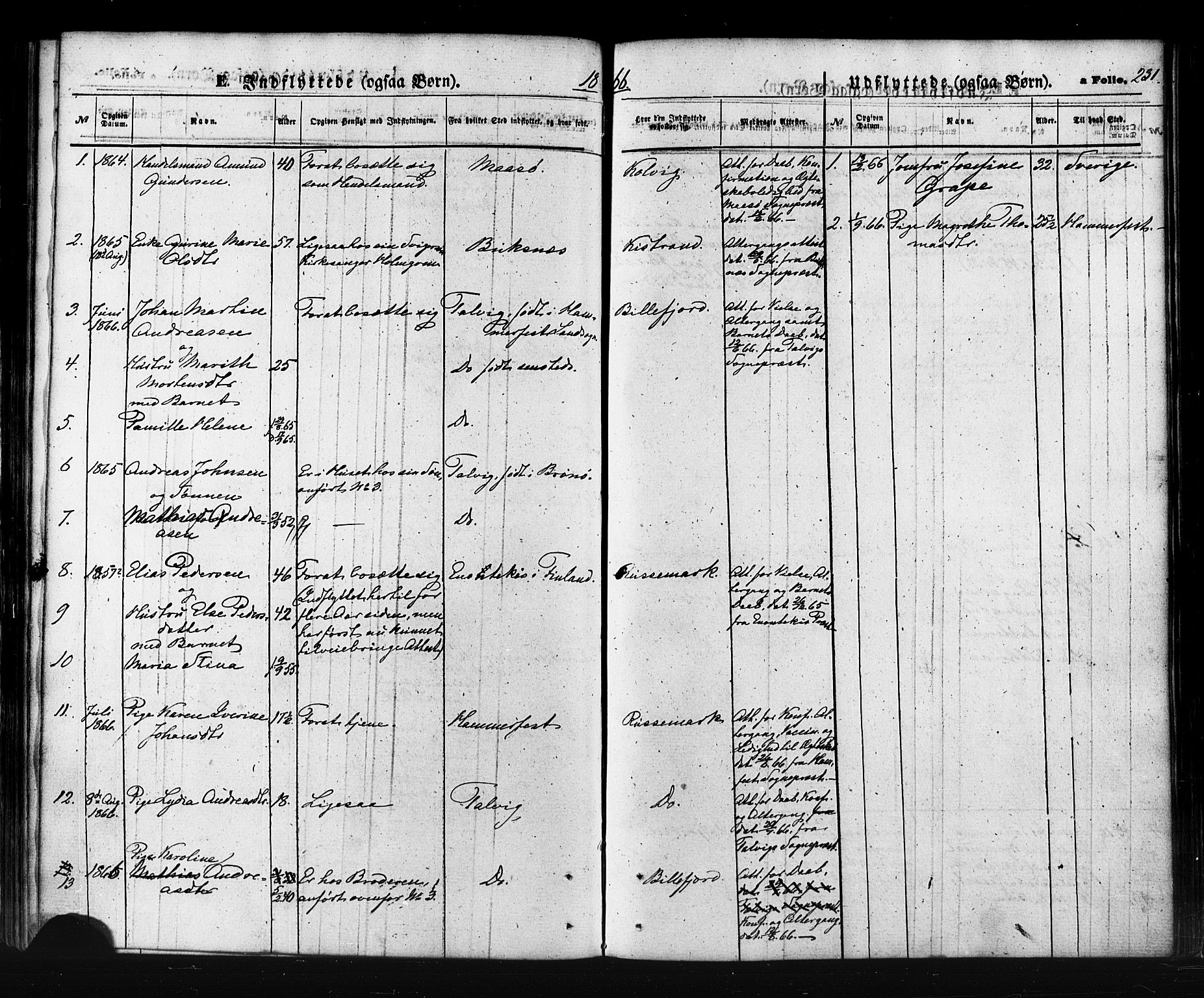 Kistrand/Porsanger sokneprestembete, AV/SATØ-S-1351/H/Ha/L0005.kirke: Parish register (official) no. 5, 1860-1874, p. 231