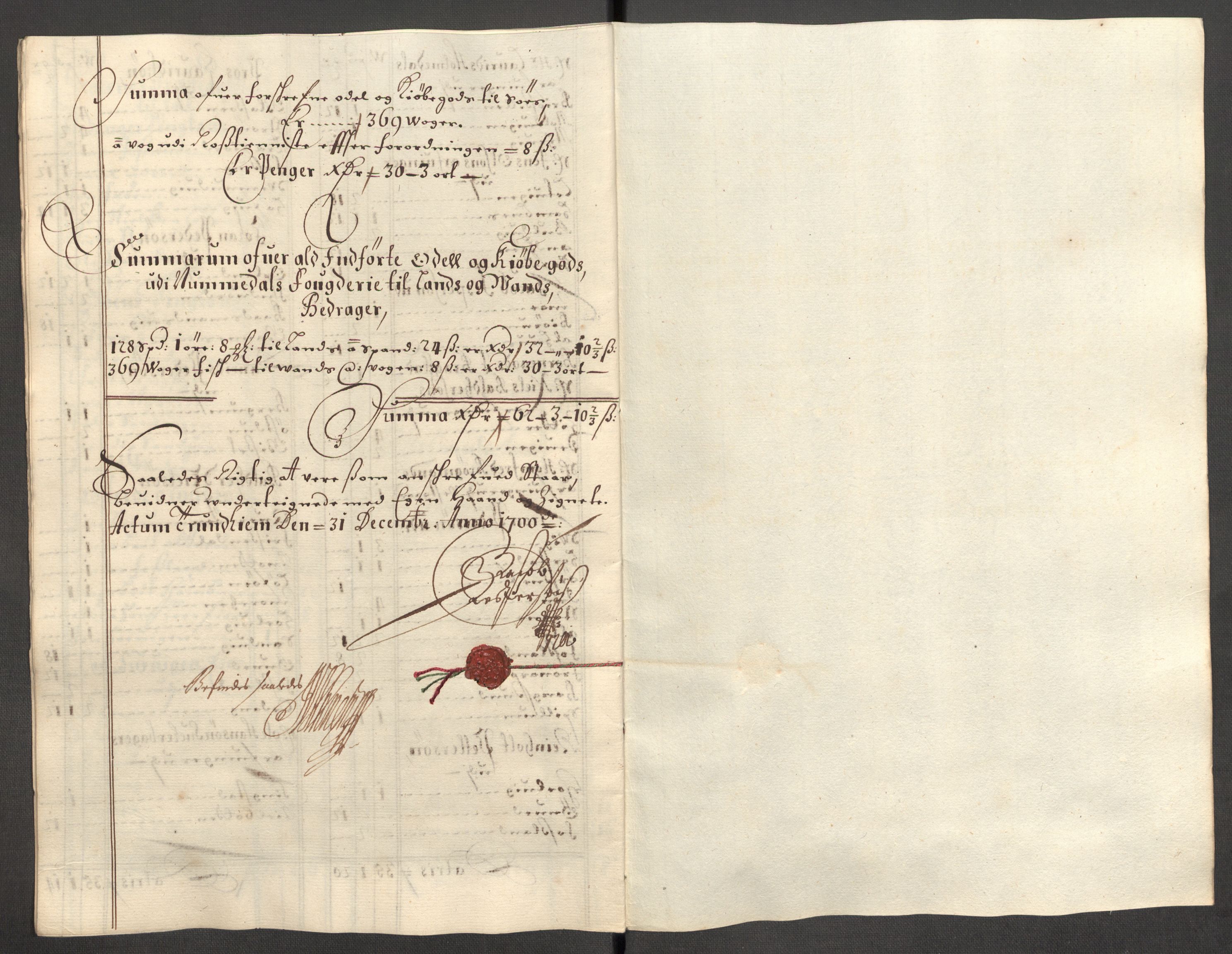 Rentekammeret inntil 1814, Reviderte regnskaper, Fogderegnskap, RA/EA-4092/R64/L4426: Fogderegnskap Namdal, 1699-1700, p. 254