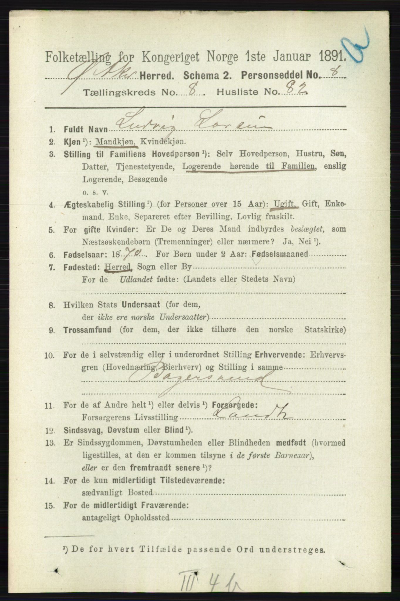 RA, 1891 census for 0218 Aker, 1891, p. 7935