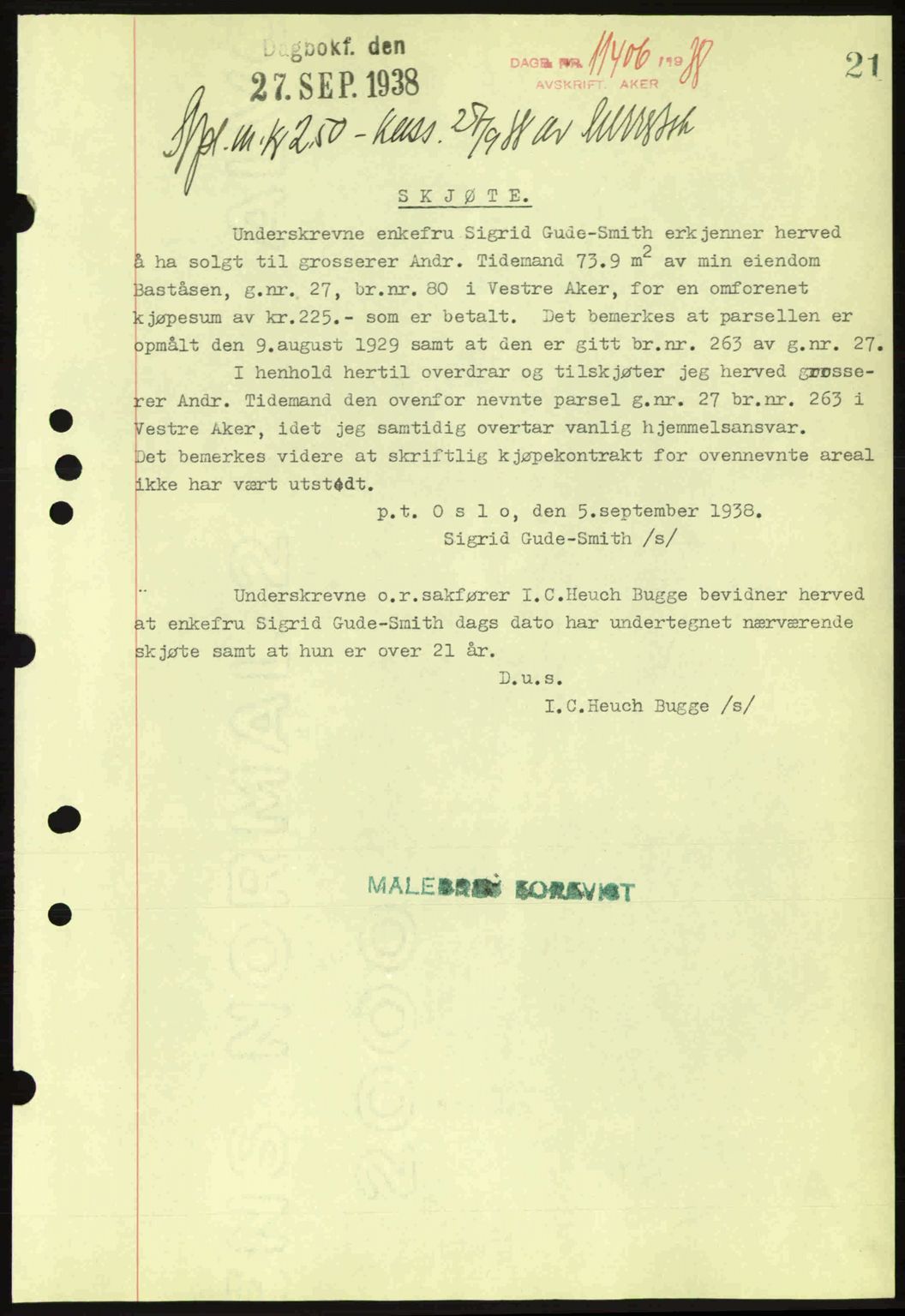Aker herredsskriveri, SAO/A-10896/G/Gb/Gba/Gbab/L0025: Mortgage book no. A154-155, 1938-1938, Diary no: : 11406/1938