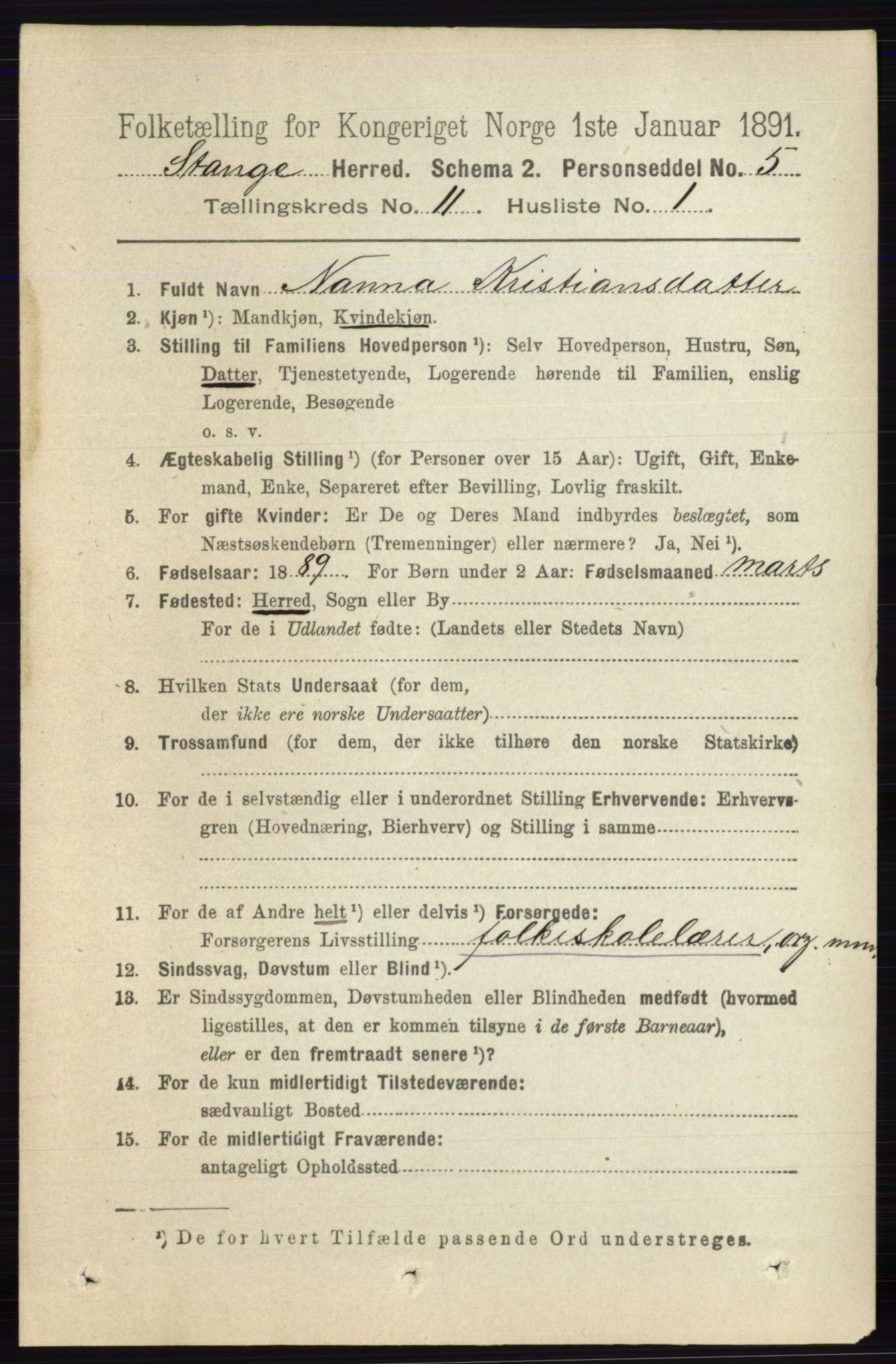 RA, 1891 census for 0417 Stange, 1891, p. 7529