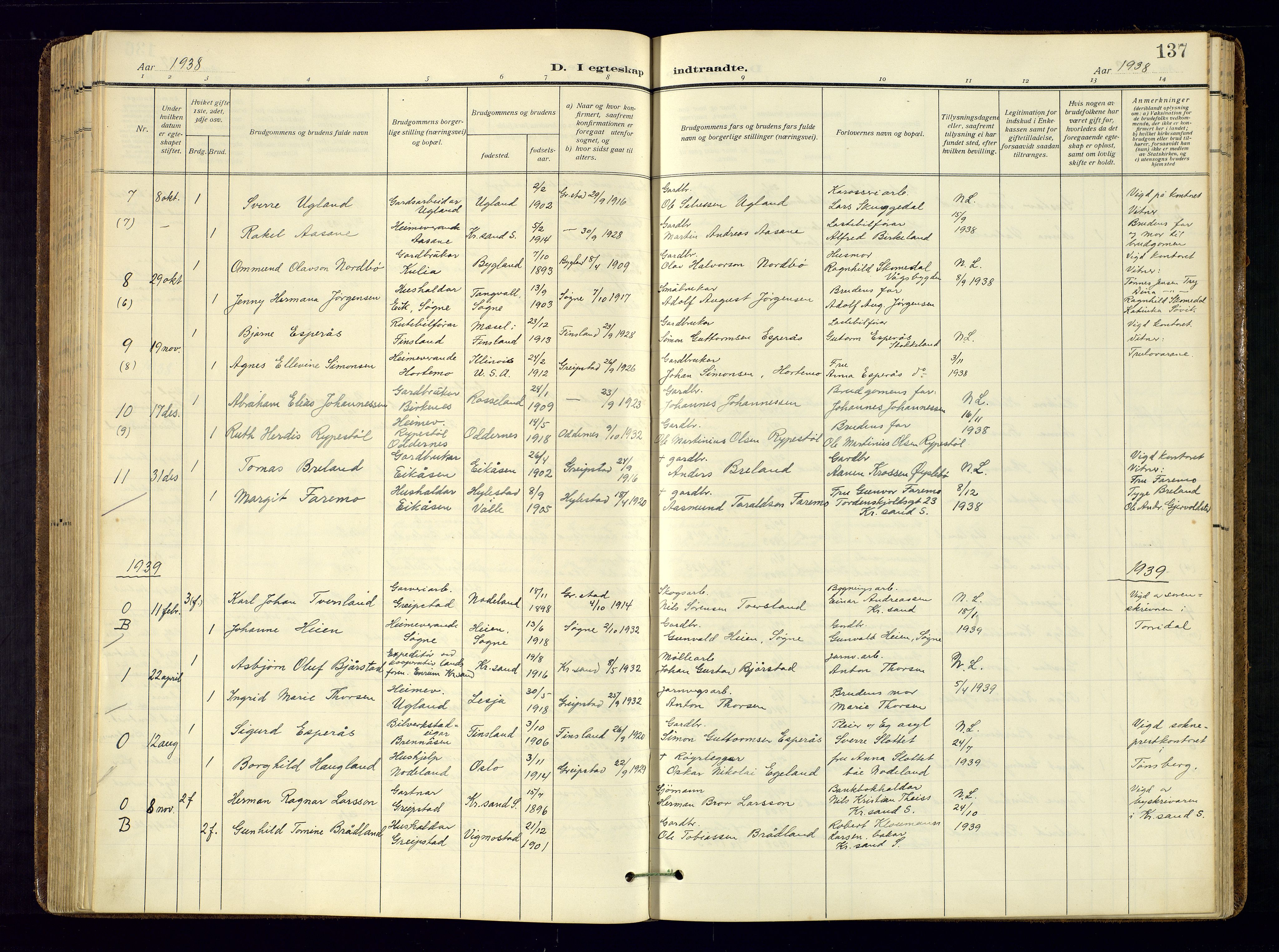 Søgne sokneprestkontor, AV/SAK-1111-0037/F/Fa/Faa/L0004: Parish register (official) no. A-4, 1911-1945, p. 137