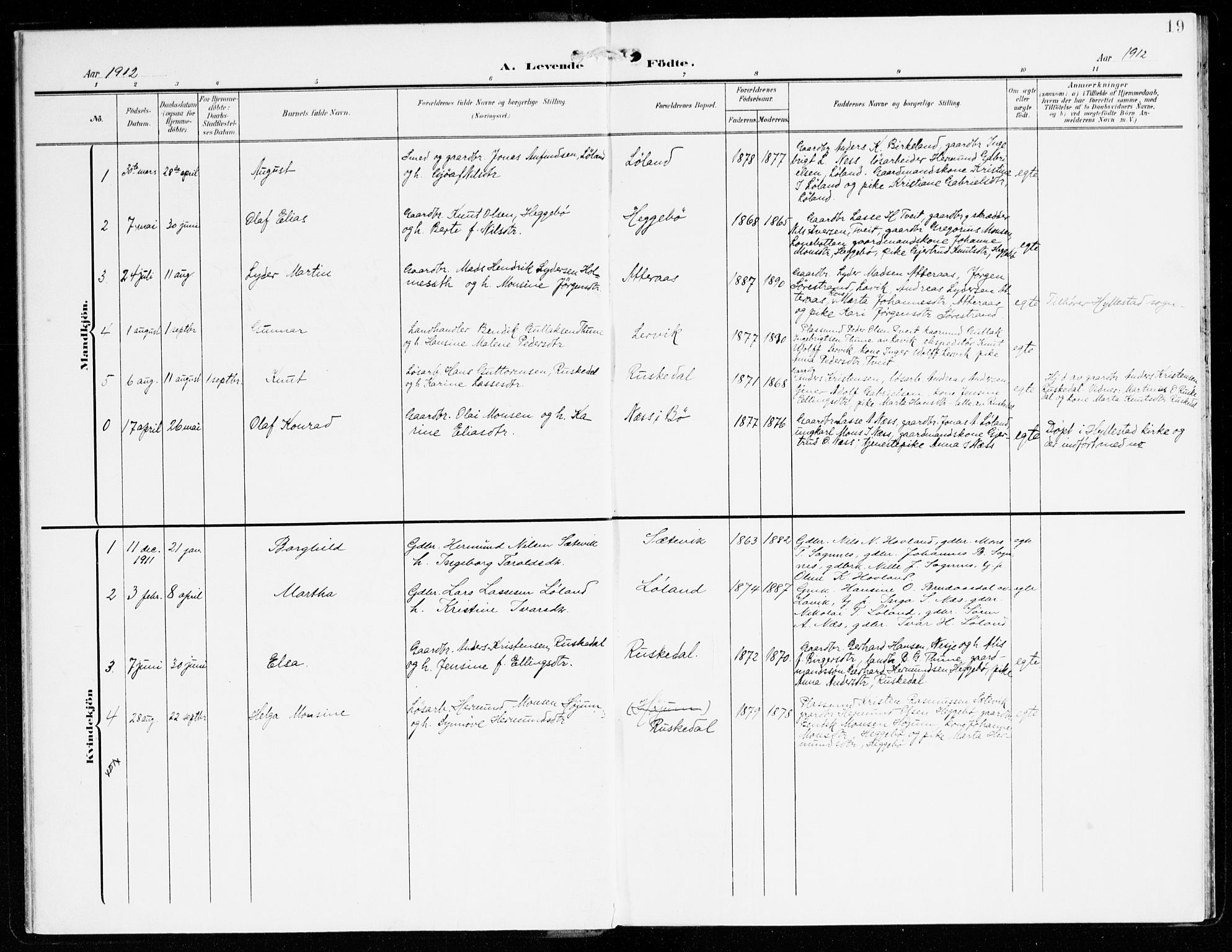 Hyllestad sokneprestembete, SAB/A-80401: Parish register (official) no. C 2, 1904-1917, p. 19