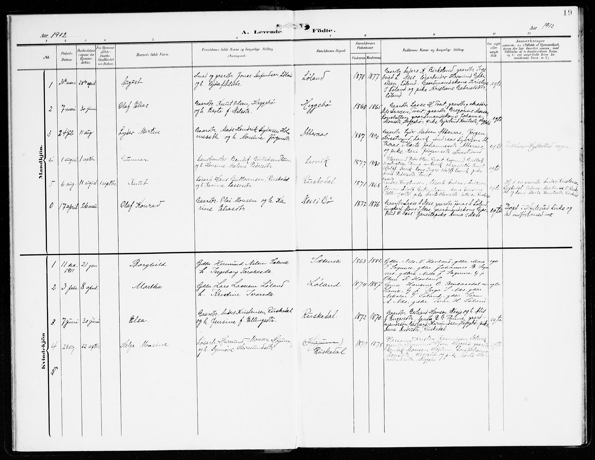 Hyllestad sokneprestembete, AV/SAB-A-80401: Parish register (official) no. C 2, 1904-1917, p. 19