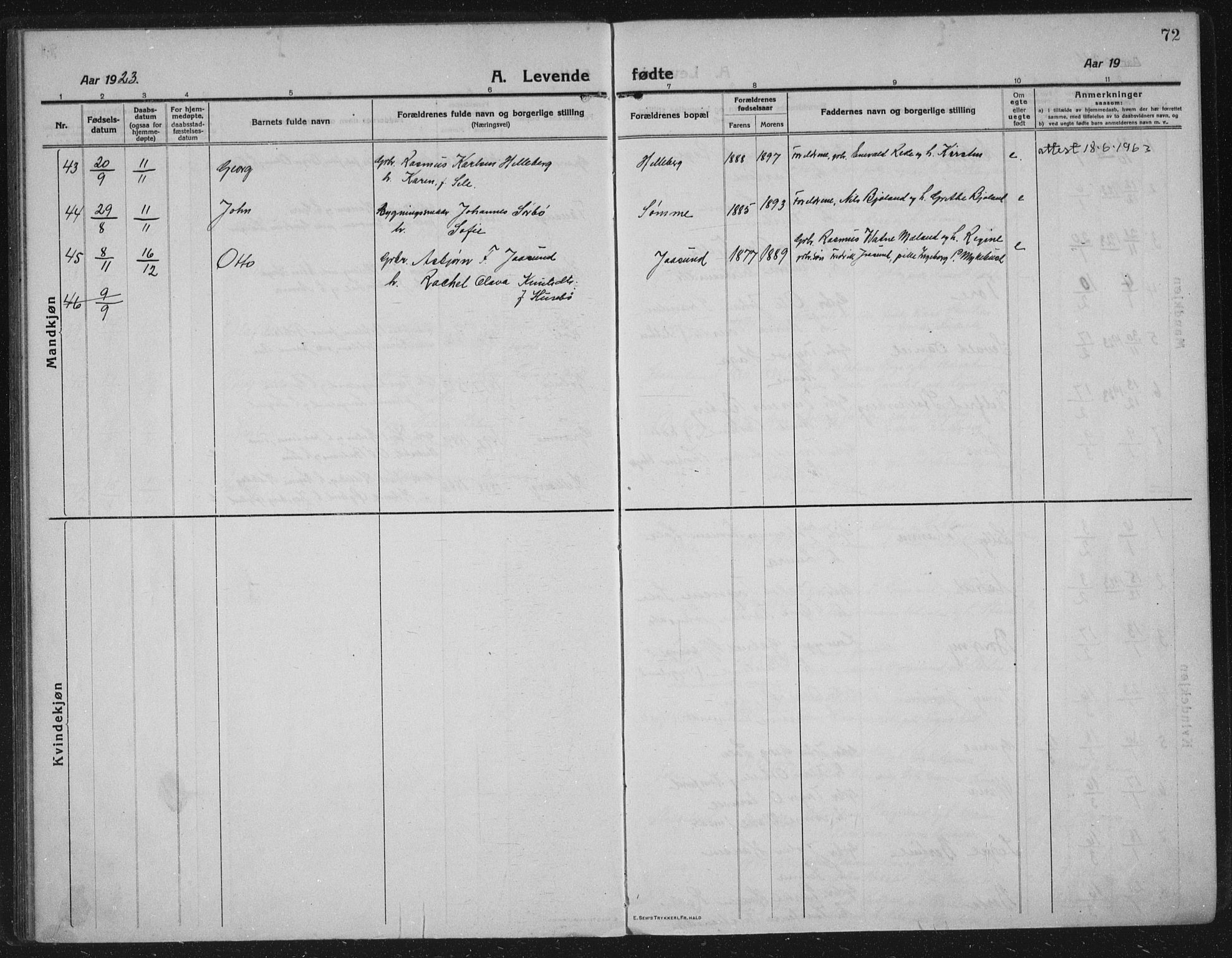 Håland sokneprestkontor, SAST/A-101802/002/C/L0001: Parish register (official) no. A 14, 1913-1927, p. 72