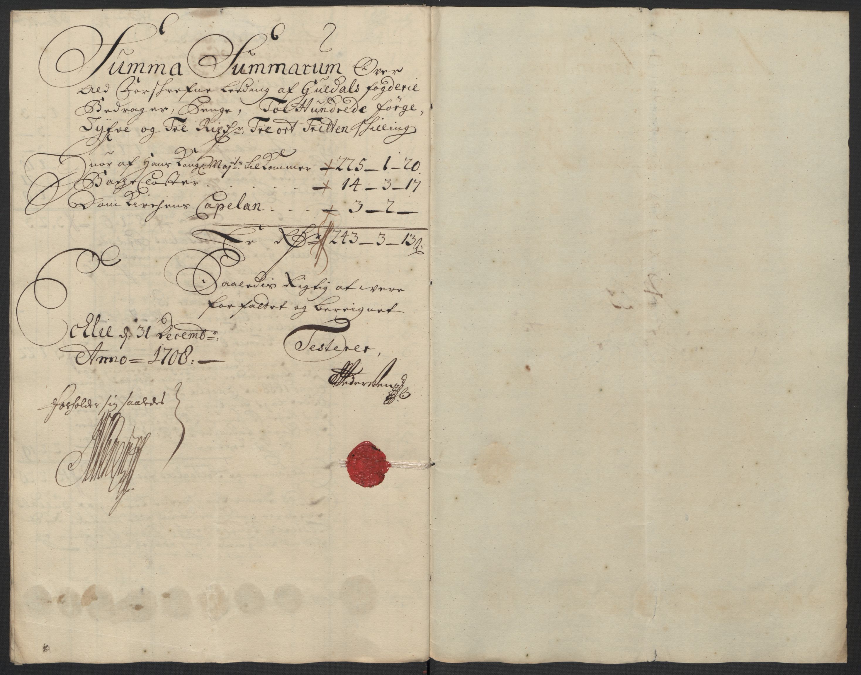 Rentekammeret inntil 1814, Reviderte regnskaper, Fogderegnskap, RA/EA-4092/R60/L3958: Fogderegnskap Orkdal og Gauldal, 1708, p. 337