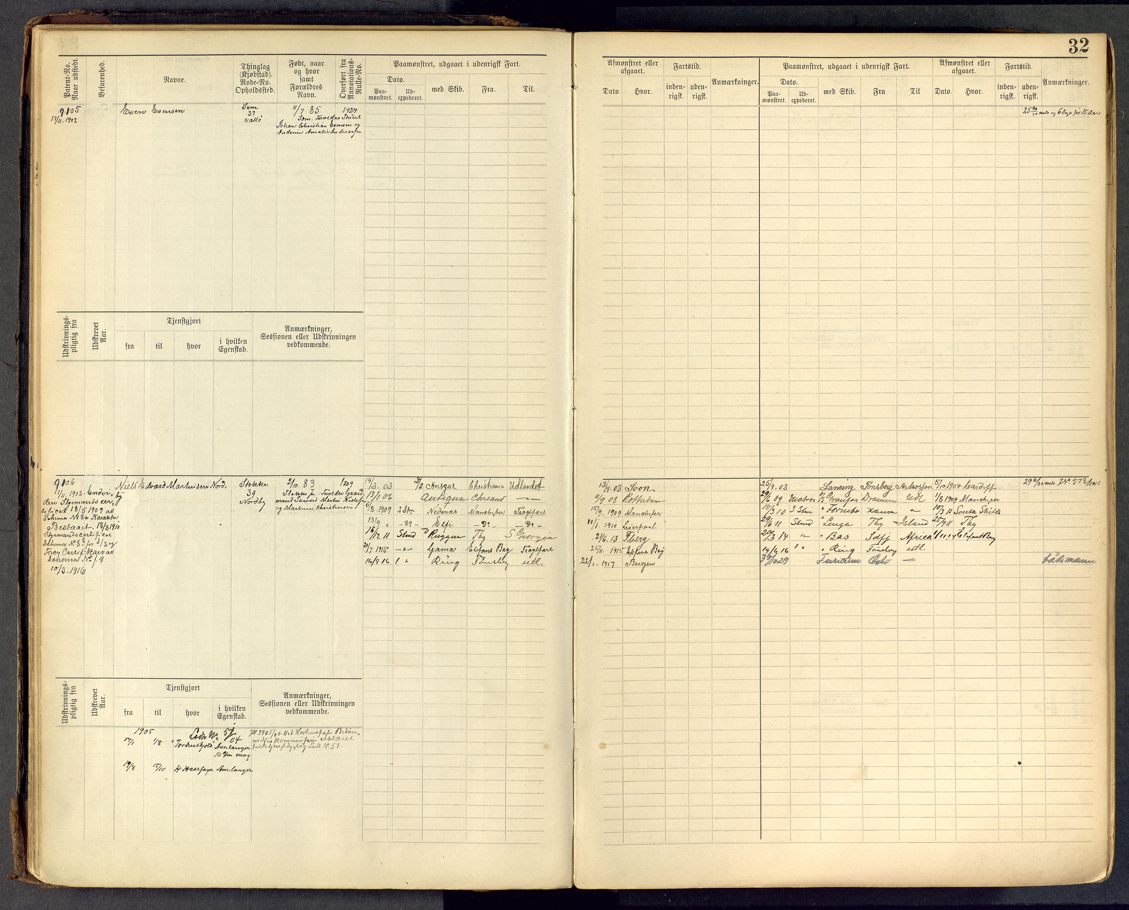 Tønsberg innrulleringskontor, AV/SAKO-A-786/F/Fc/Fcb/L0009: Hovedrulle Patent nr. 9043-9992, 1900-1921, p. 32