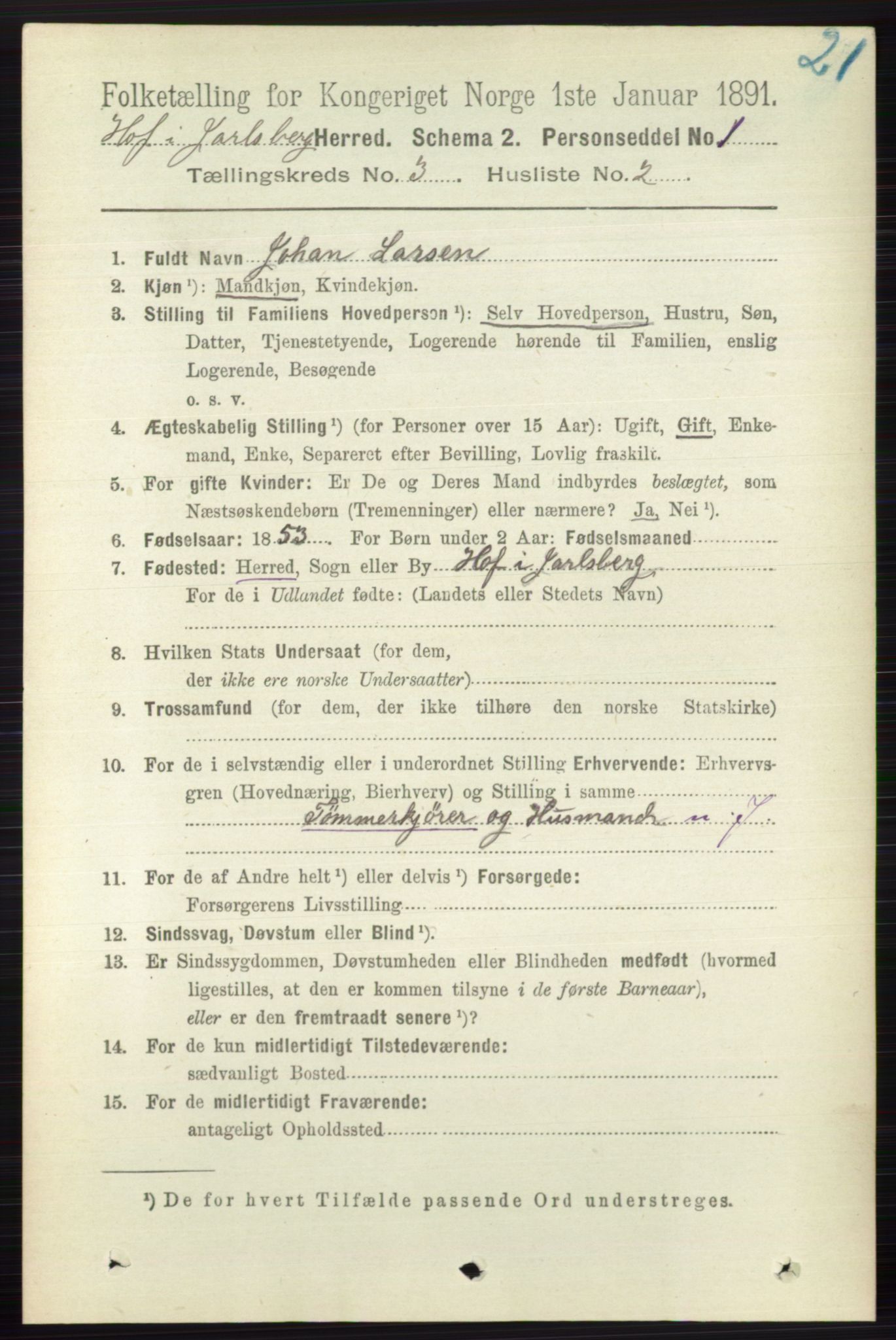 RA, 1891 census for 0714 Hof, 1891, p. 891