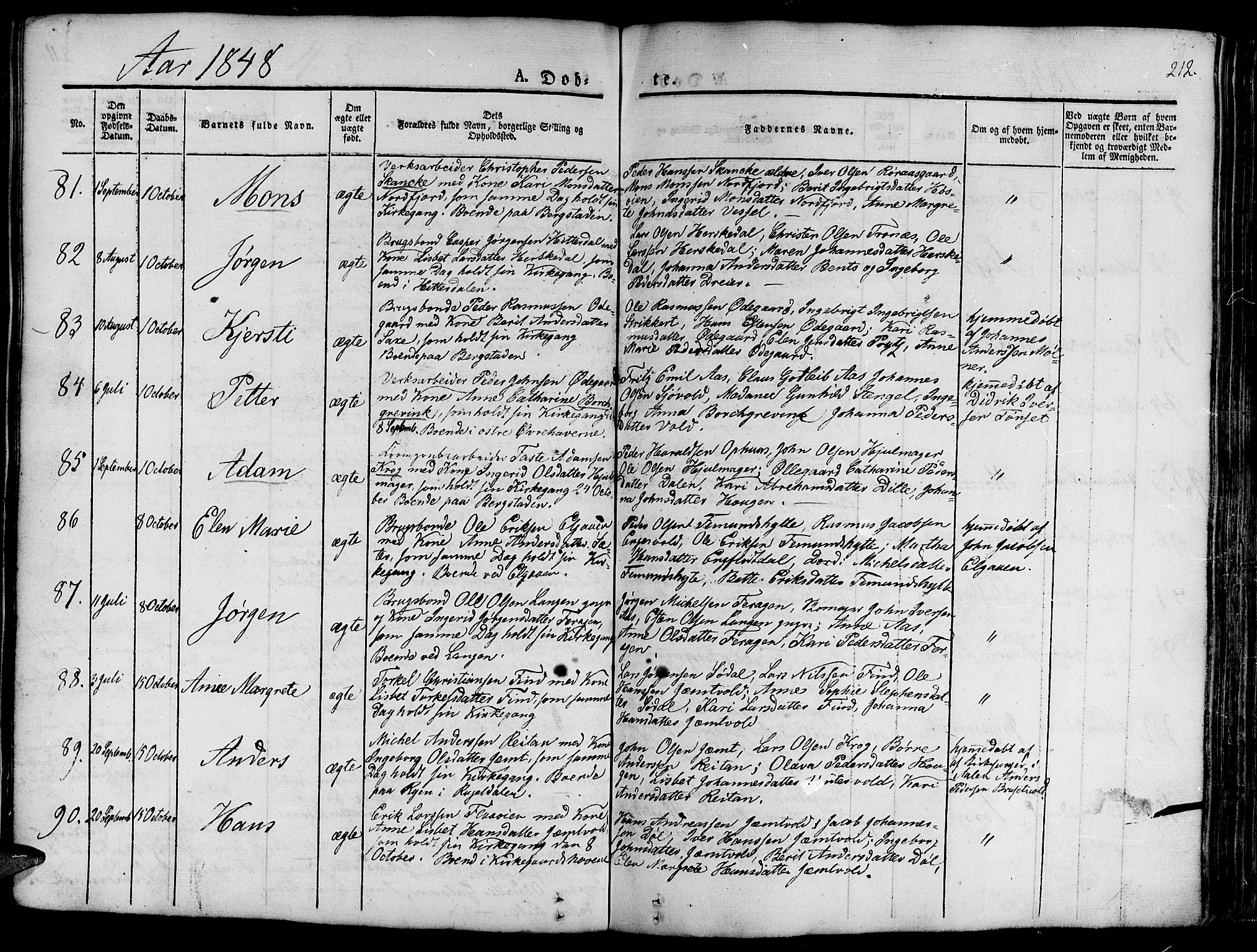 Ministerialprotokoller, klokkerbøker og fødselsregistre - Sør-Trøndelag, AV/SAT-A-1456/681/L0938: Parish register (copy) no. 681C02, 1829-1879, p. 212