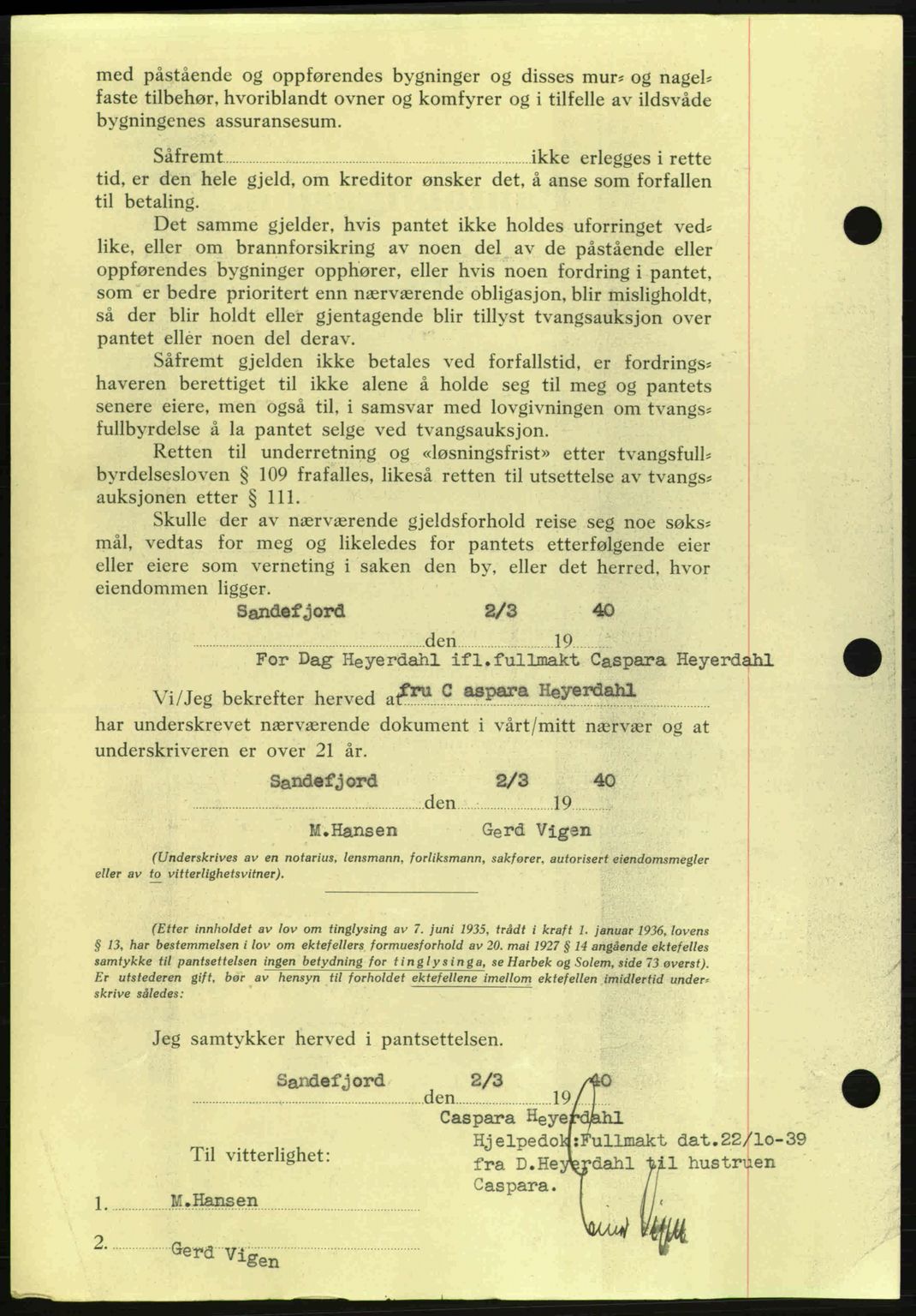 Sandar sorenskriveri, SAKO/A-86/G/Ga/Gab/L0001: Mortgage book no. B-1 og B-3 - B-9, 1936-1944, Diary no: : 227/1940