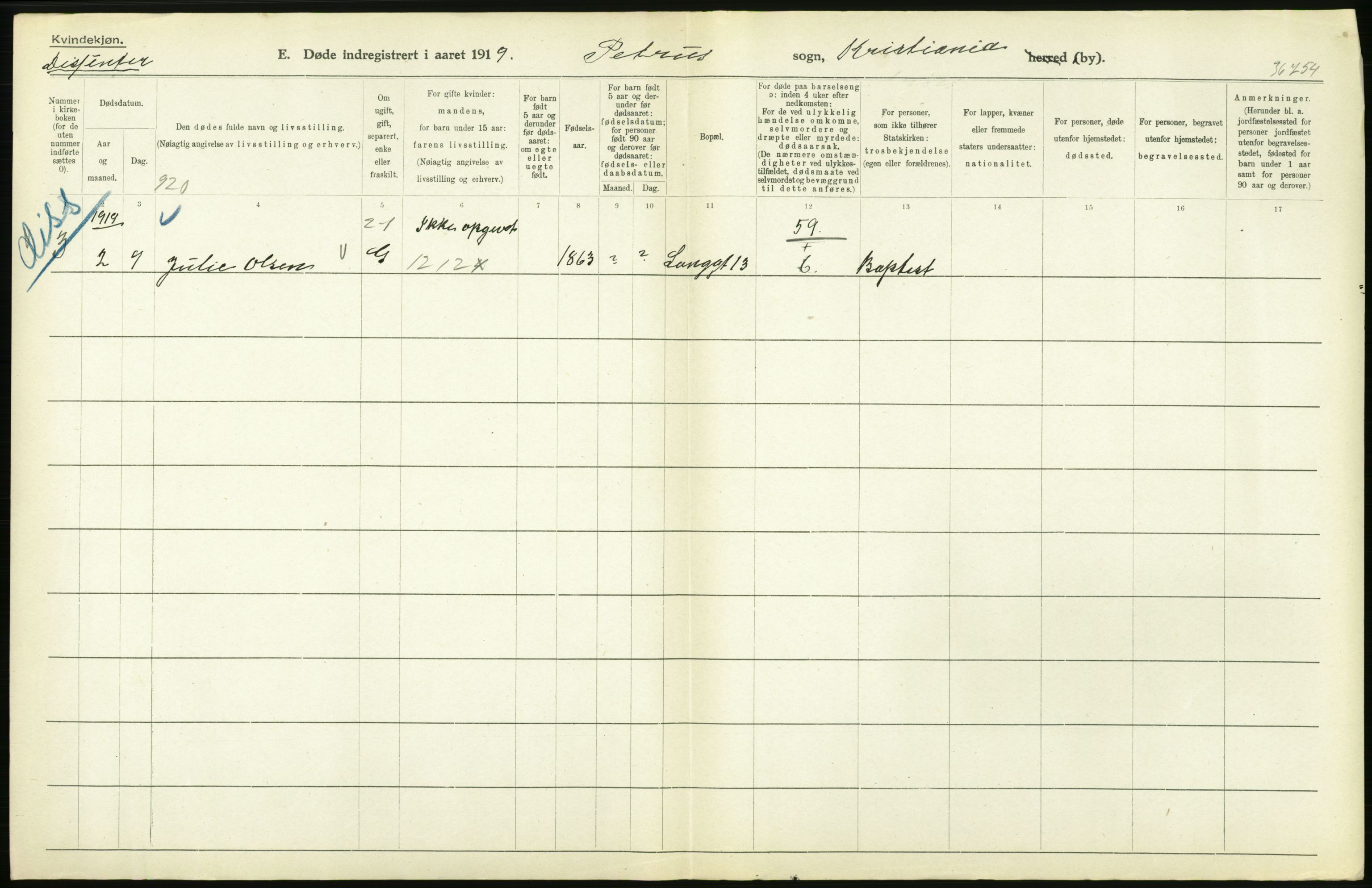 Statistisk sentralbyrå, Sosiodemografiske emner, Befolkning, RA/S-2228/D/Df/Dfb/Dfbi/L0010: Kristiania: Døde, 1919, p. 650