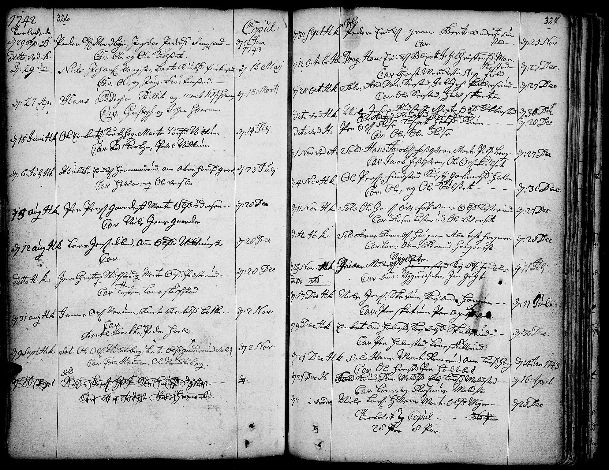 Toten prestekontor, SAH/PREST-102/H/Ha/Haa/L0003: Parish register (official) no. 3, 1734-1751, p. 326-327